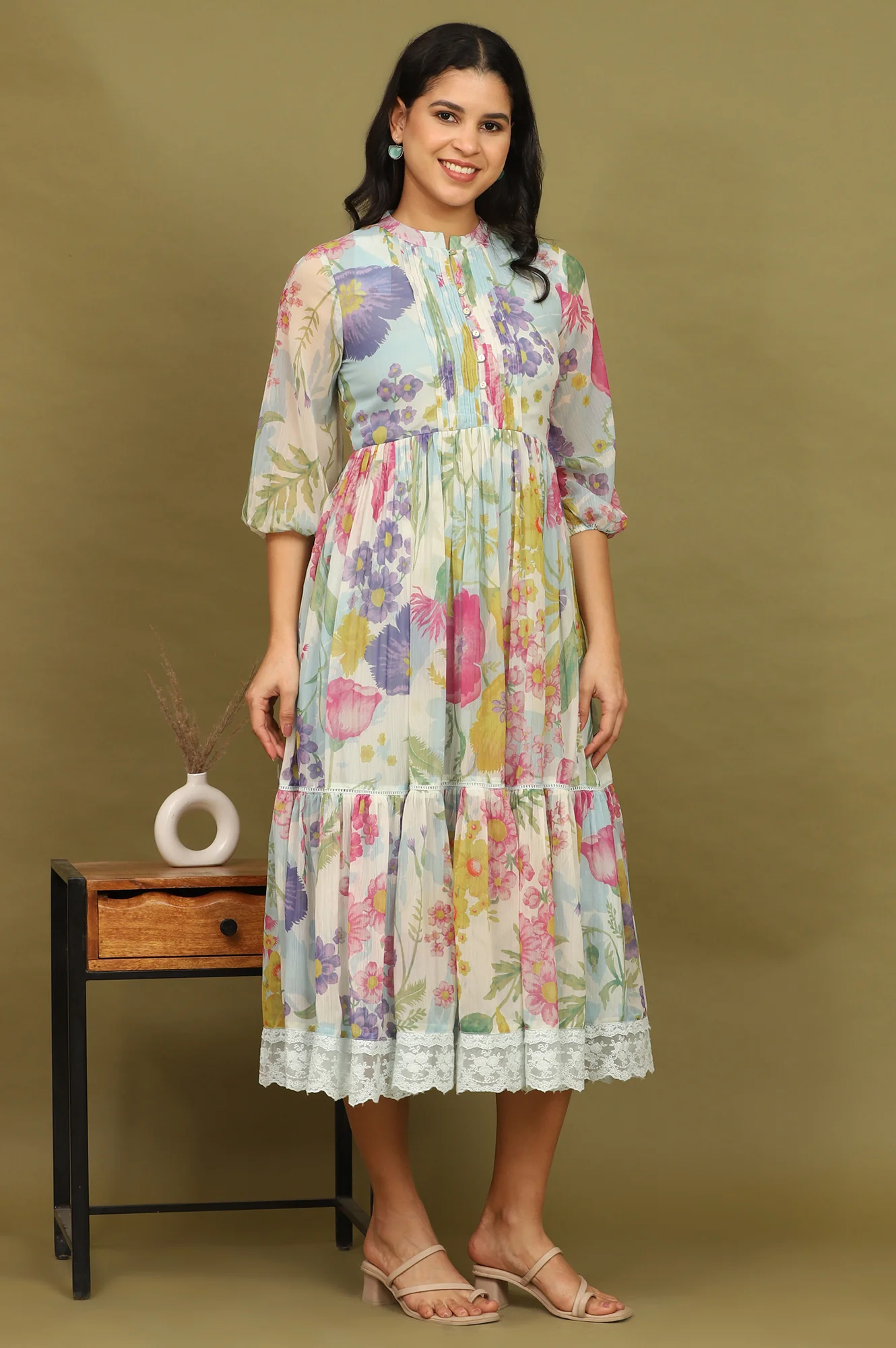 Floral Printed Flared Dress - Image 3
