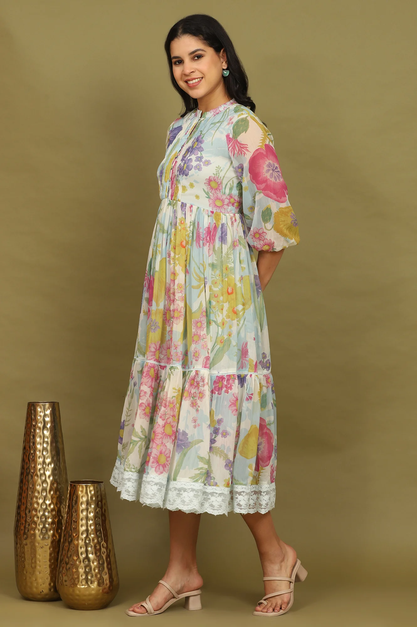 Floral Printed Flared Dress - Image 6