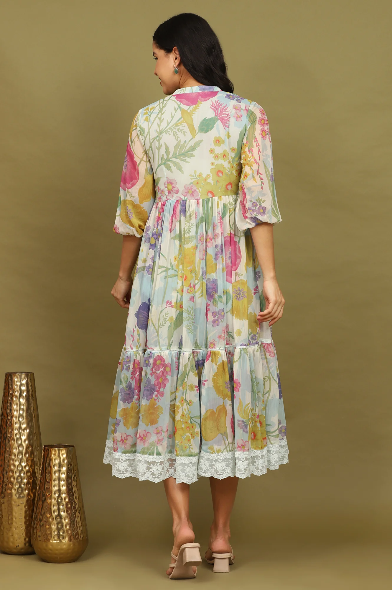 Floral Printed Flared Dress - Image 7