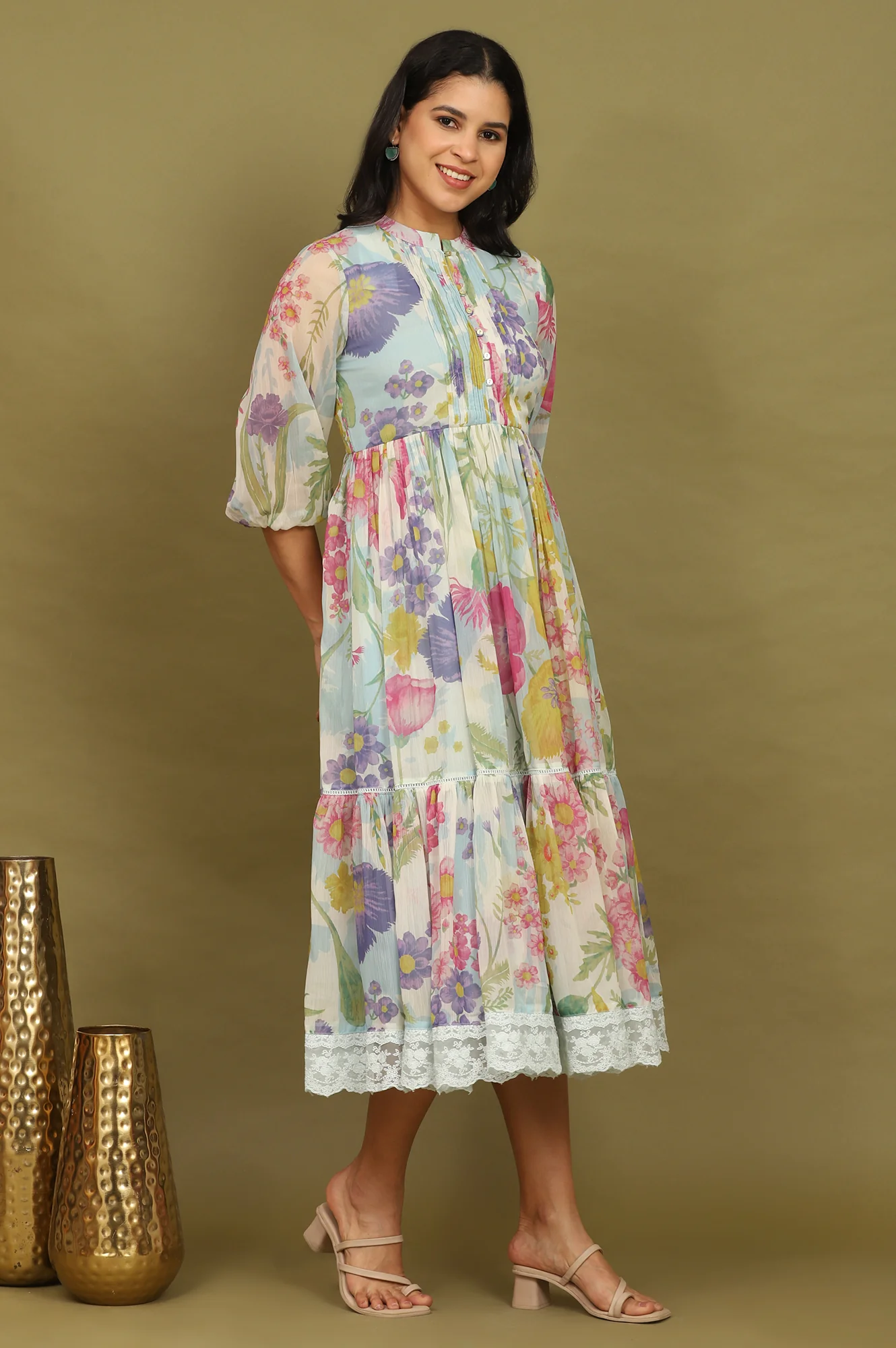 Floral Printed Flared Dress - Image 8
