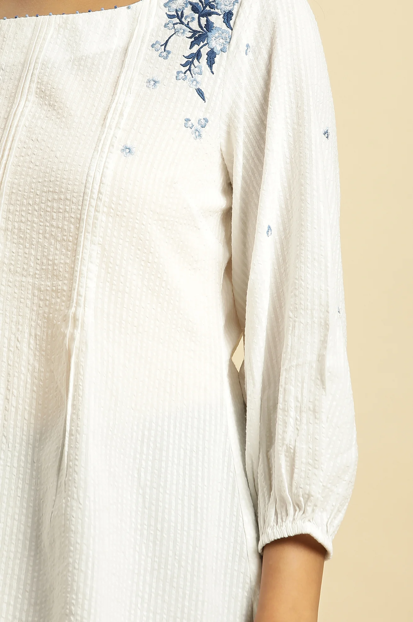 White Front Pleated Top With Embroidery - Image 7