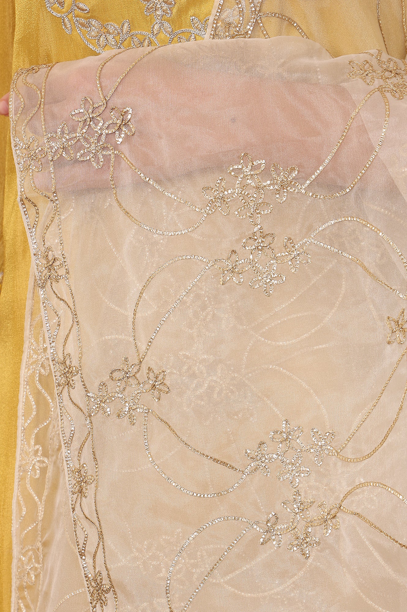 White Gota Embroidered Organza Dupatta - Image 4