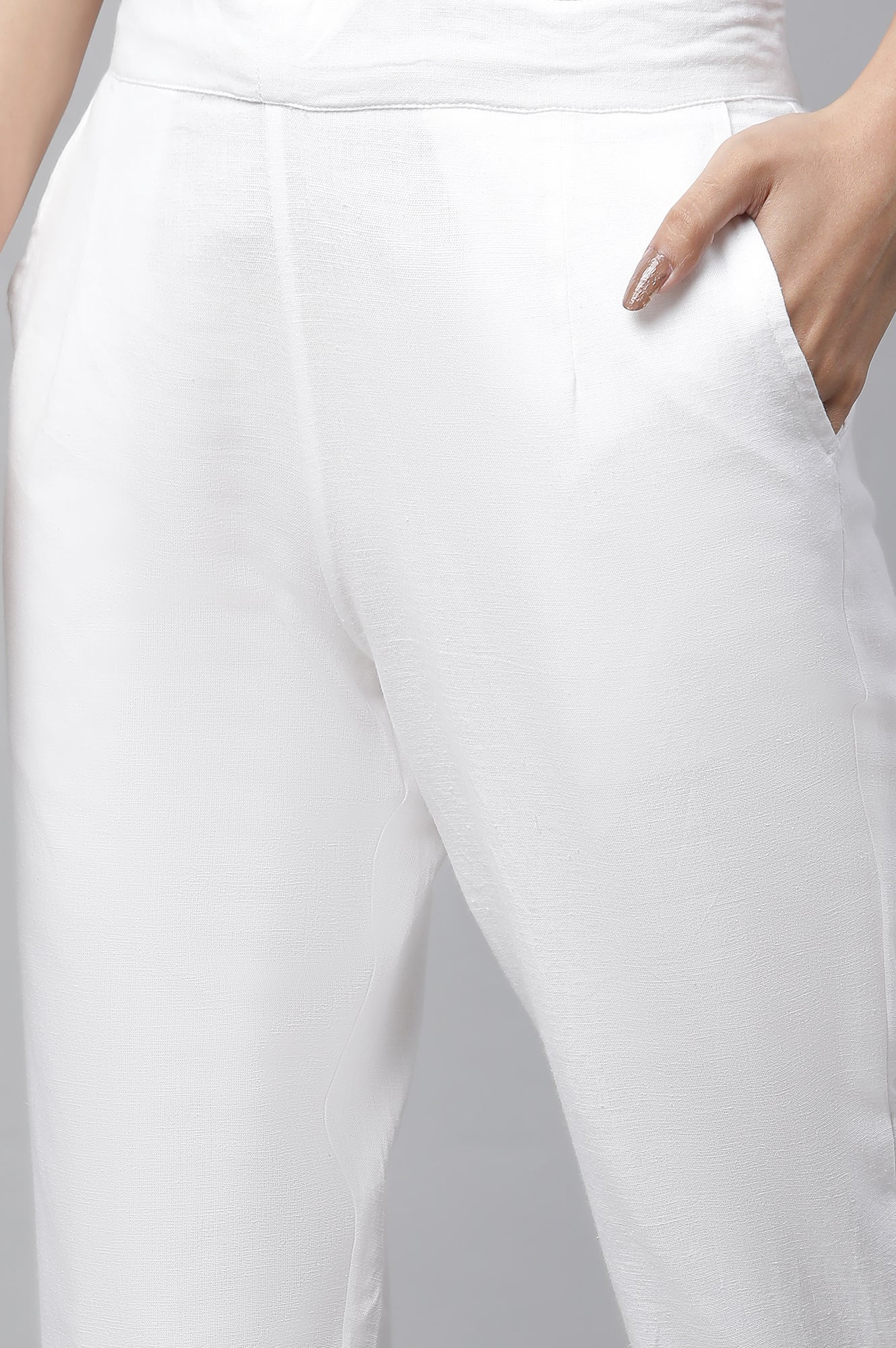 Elleven Women's White Solid Straight Fit Cotton Trousers With Lace Inserts - Image 6