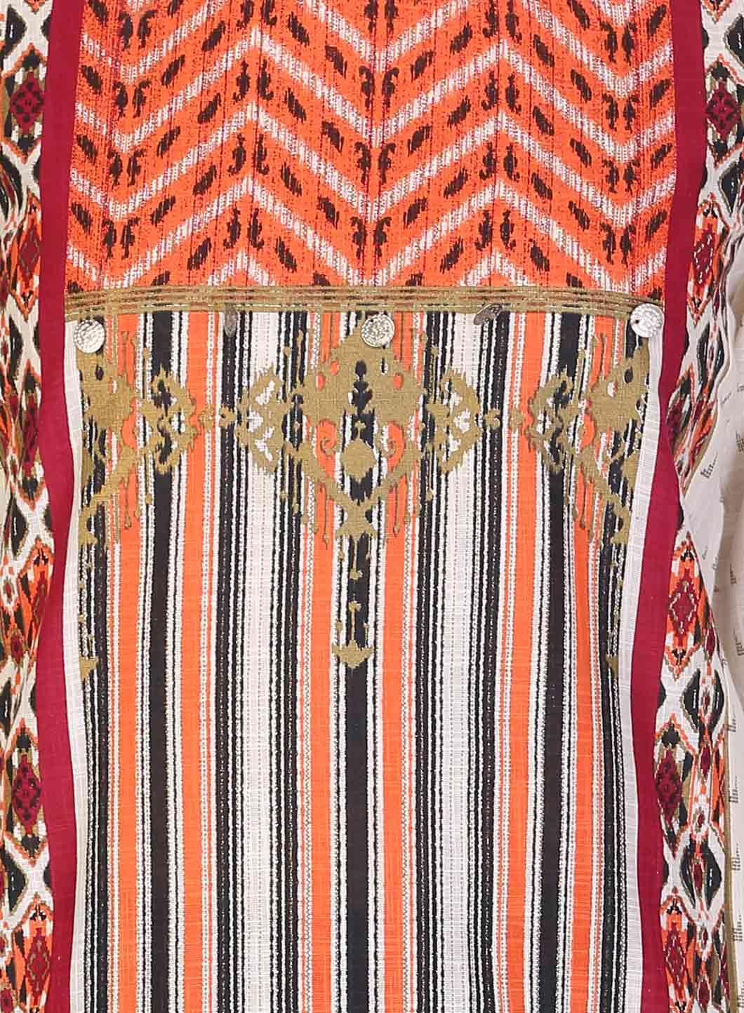 White & Maroon Round Neck Printed kurta - Image 5