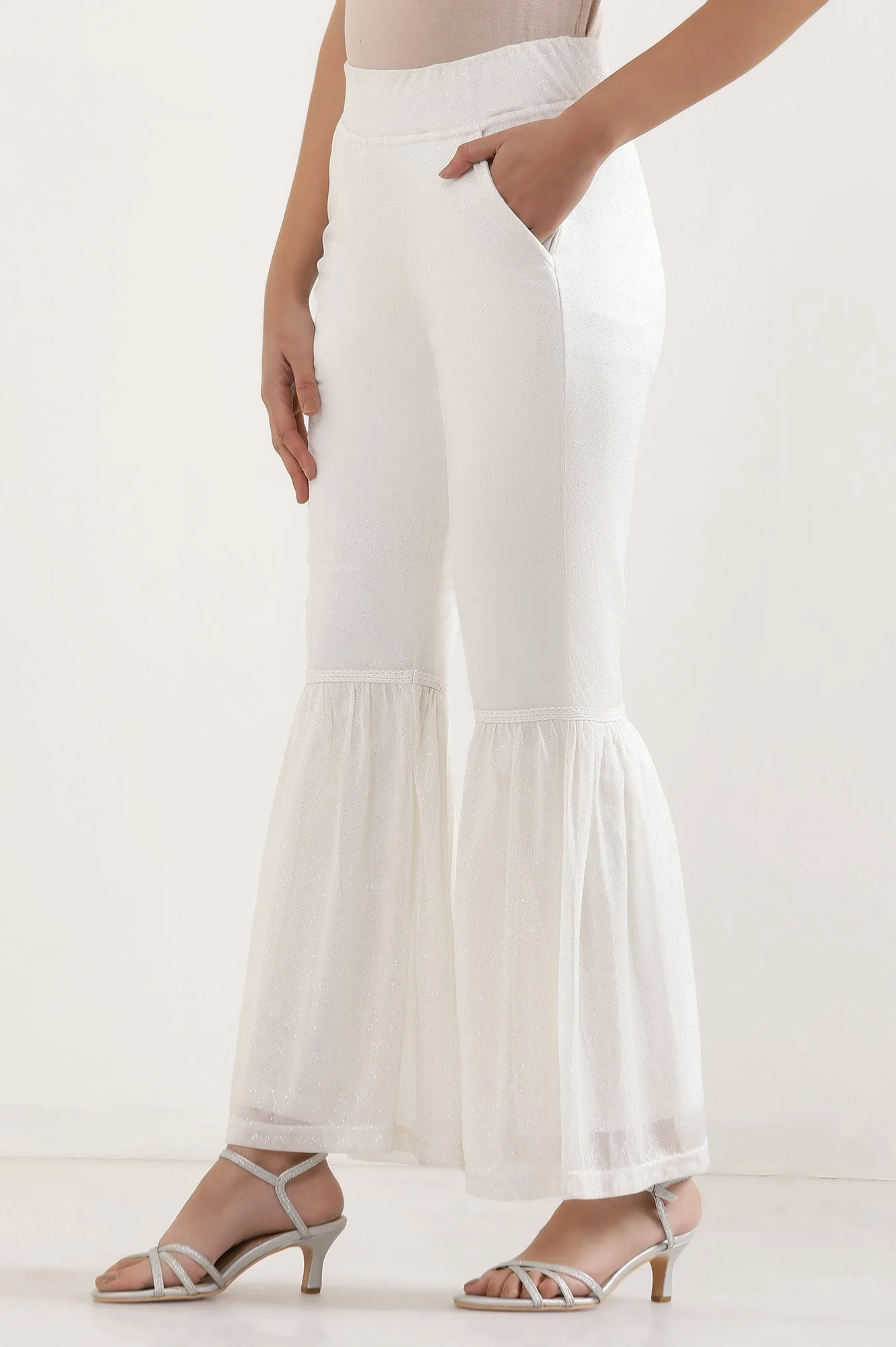 Elleven Women's White Glitter Printed Flared Sharara With Elasticated Waist - Image 3