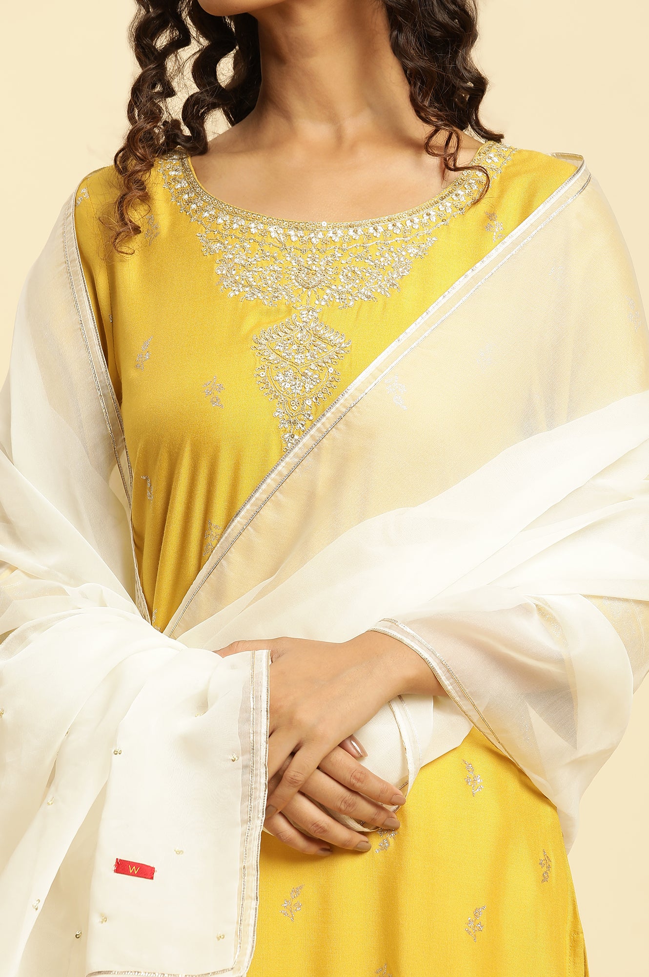 White Organza Dupatta With Gota And Sequin - Image 5
