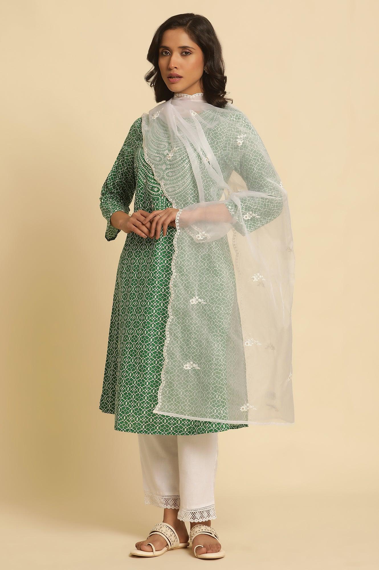 White Organza Embroidered Dupatta - Image 3