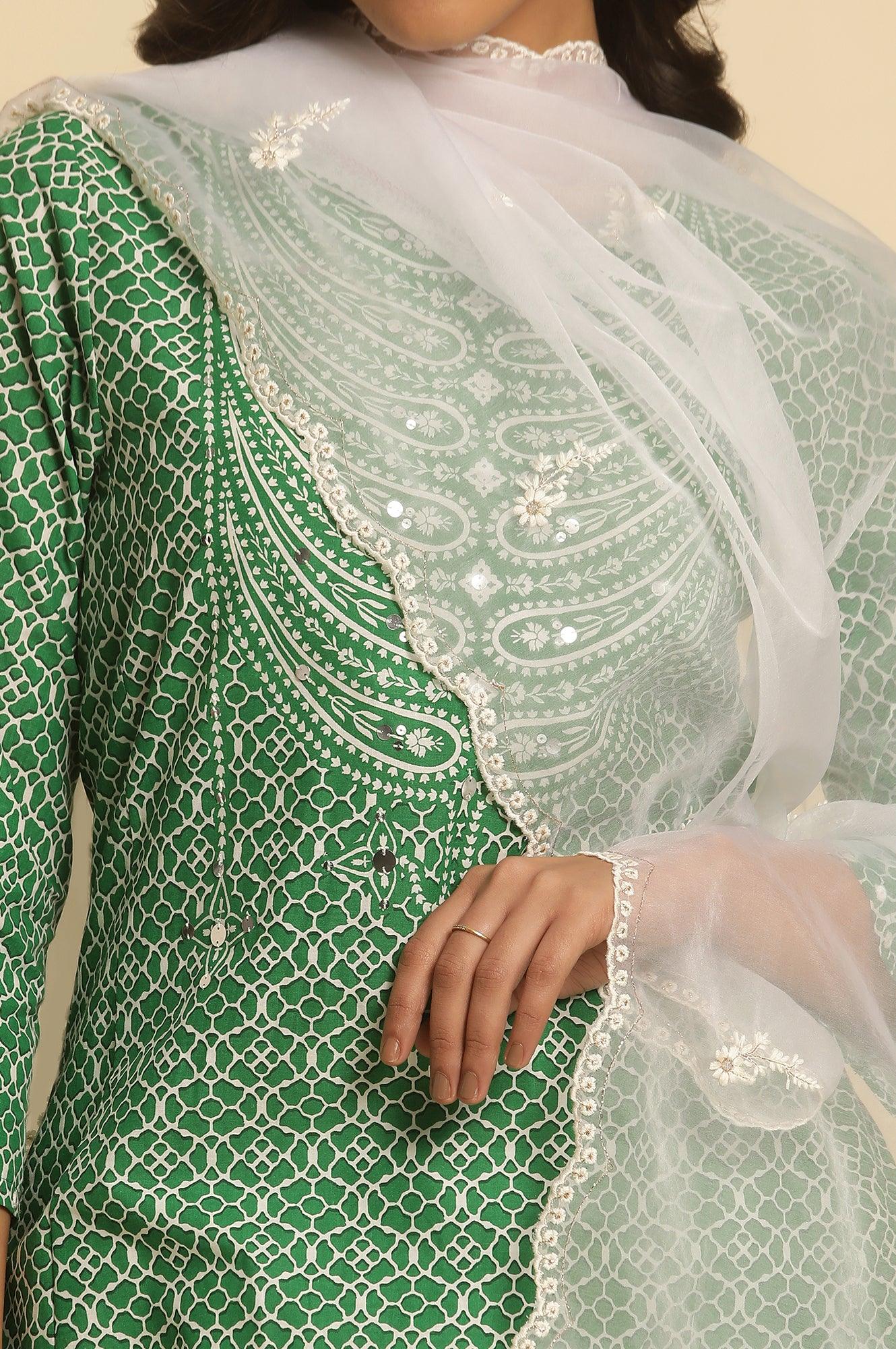 White Organza Embroidered Dupatta - Image 4