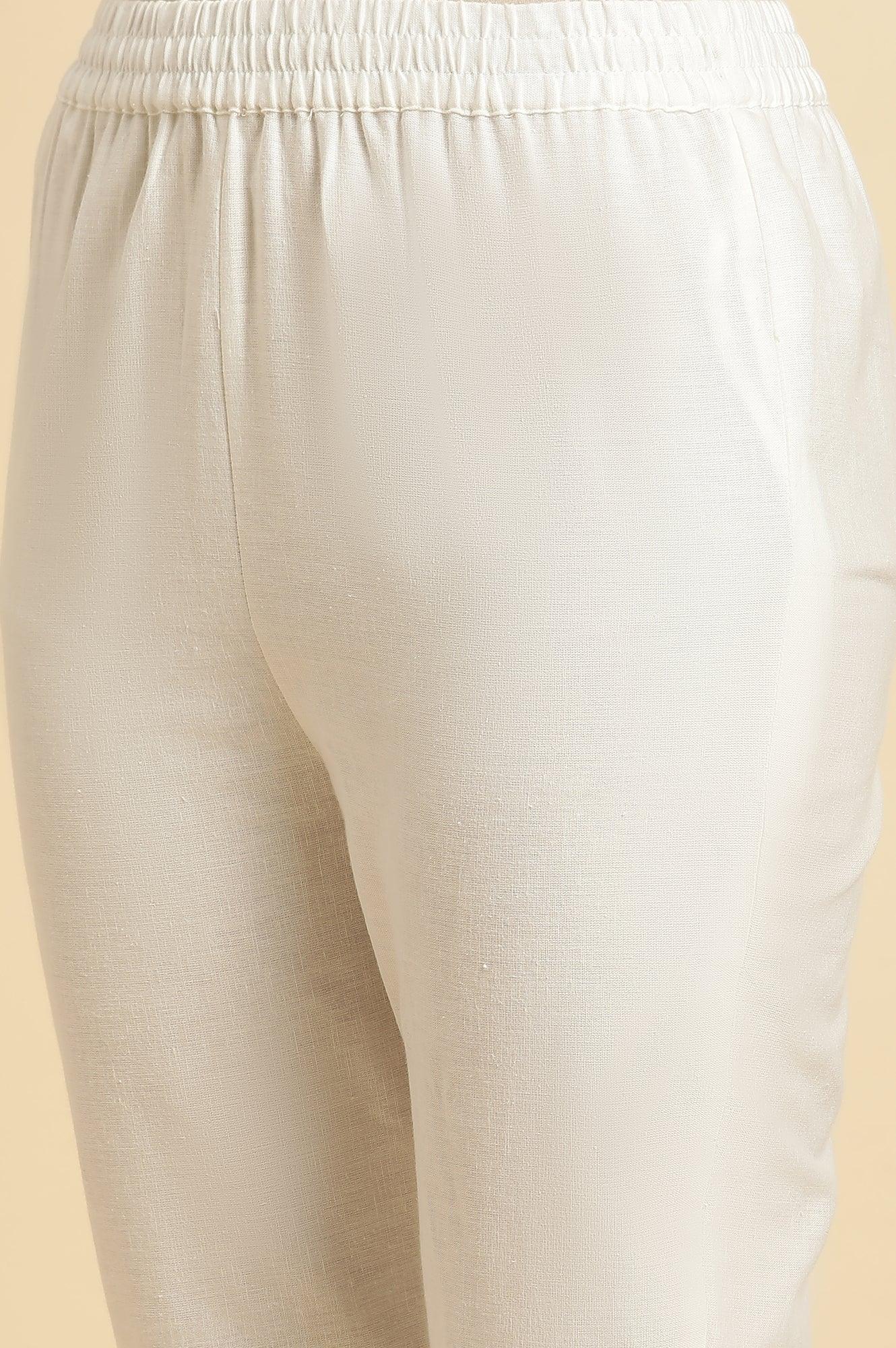 White Panelled Mock Angrakha Kurta, Pants & Dupatta Set - Image 10