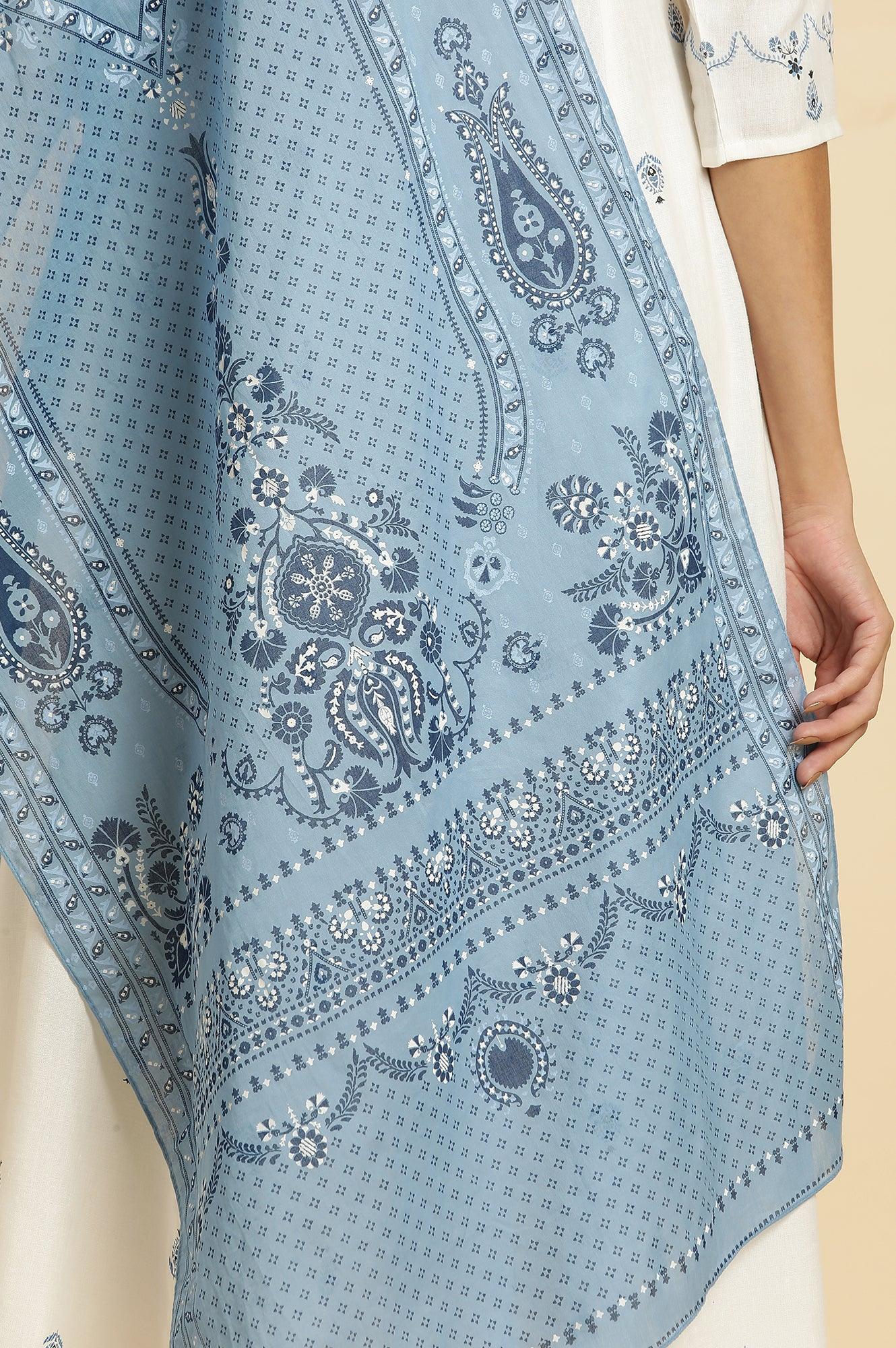 White Panelled Mock Angrakha Kurta, Pants & Dupatta Set - Image 8