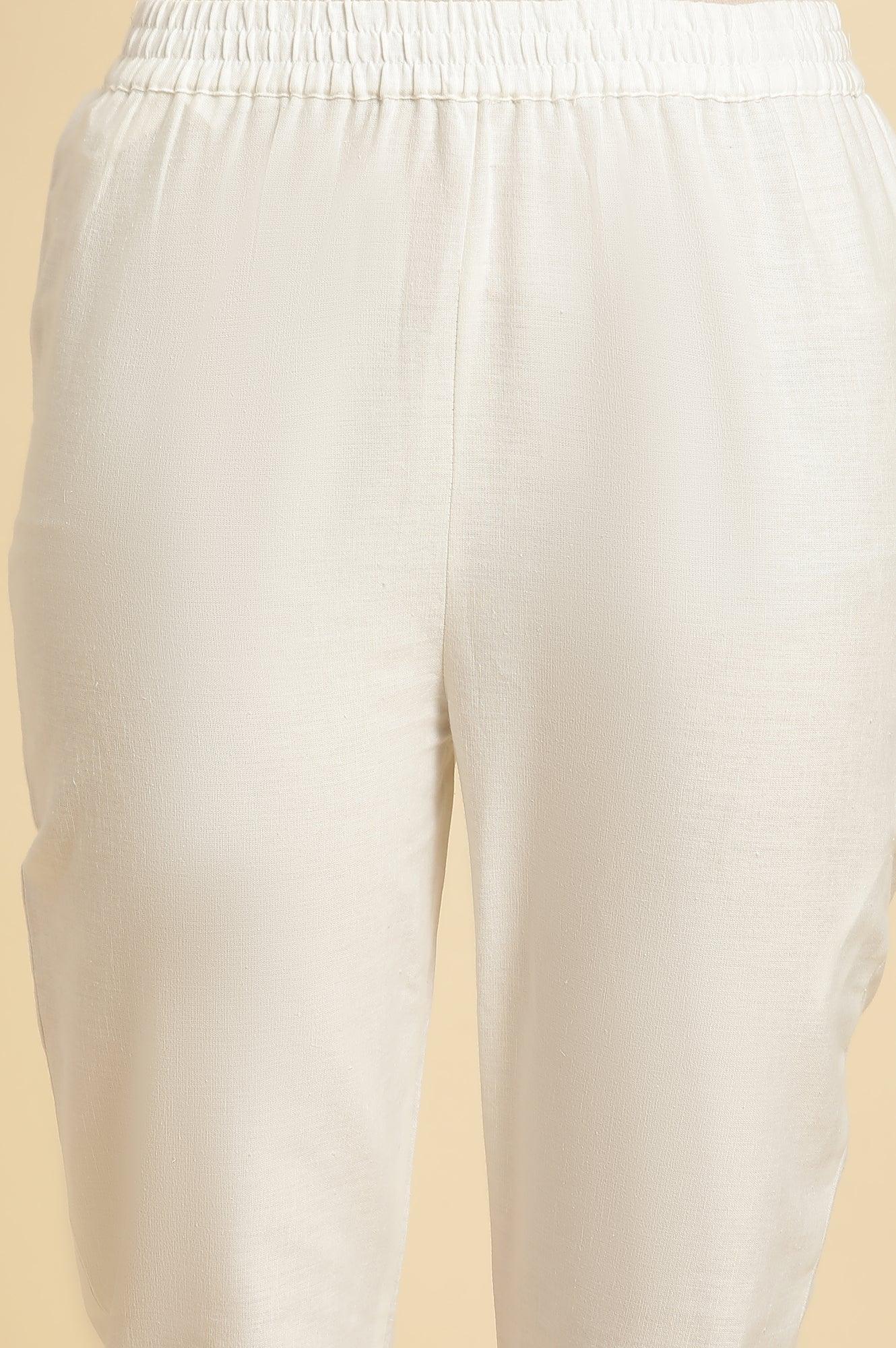 White Panelled Mock Angrakha Kurta, Pants & Dupatta Set - Image 9