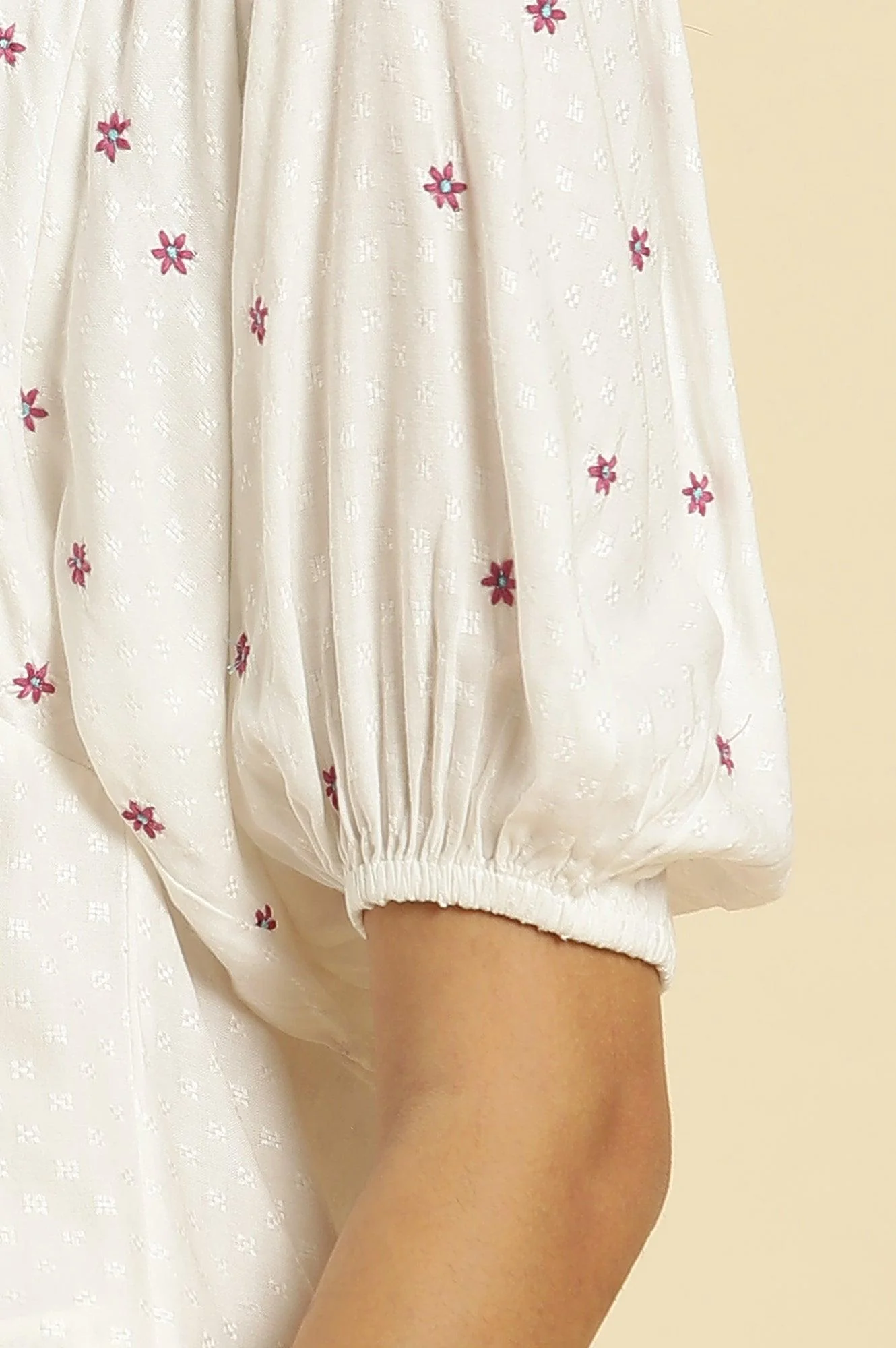 White Peplum Cotton Top with Embroidered Yoke - Image 7