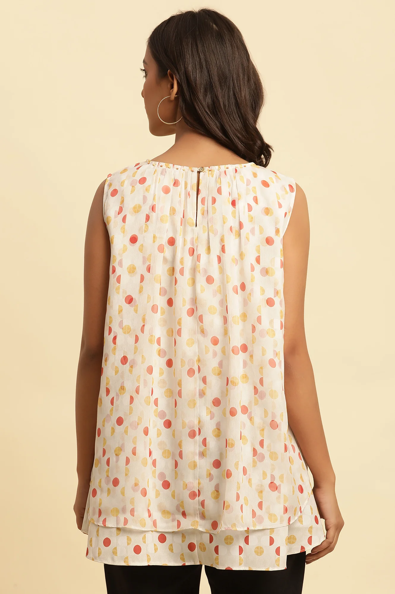 White Polka Dot Printed Layered Top - Image 3
