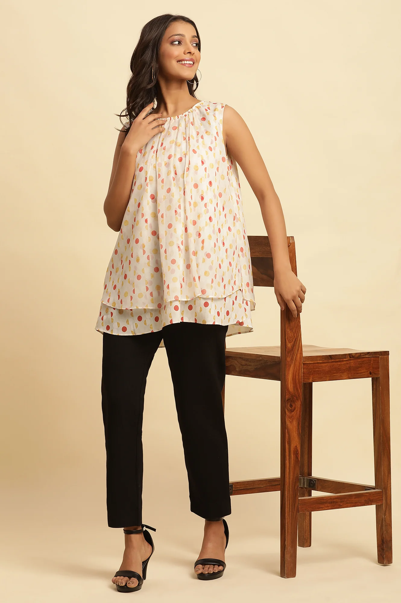 White Polka Dot Printed Layered Top - Image 5