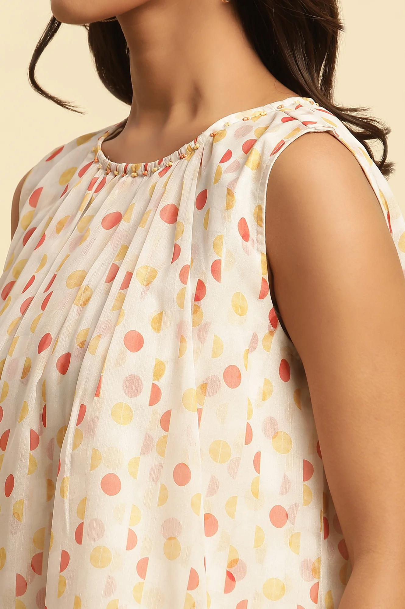White Polka Dot Printed Layered Top - Image 7
