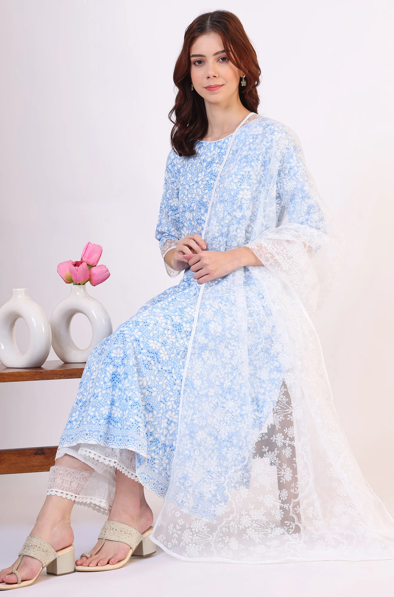White Printed Brasso Dupatta - Image 2