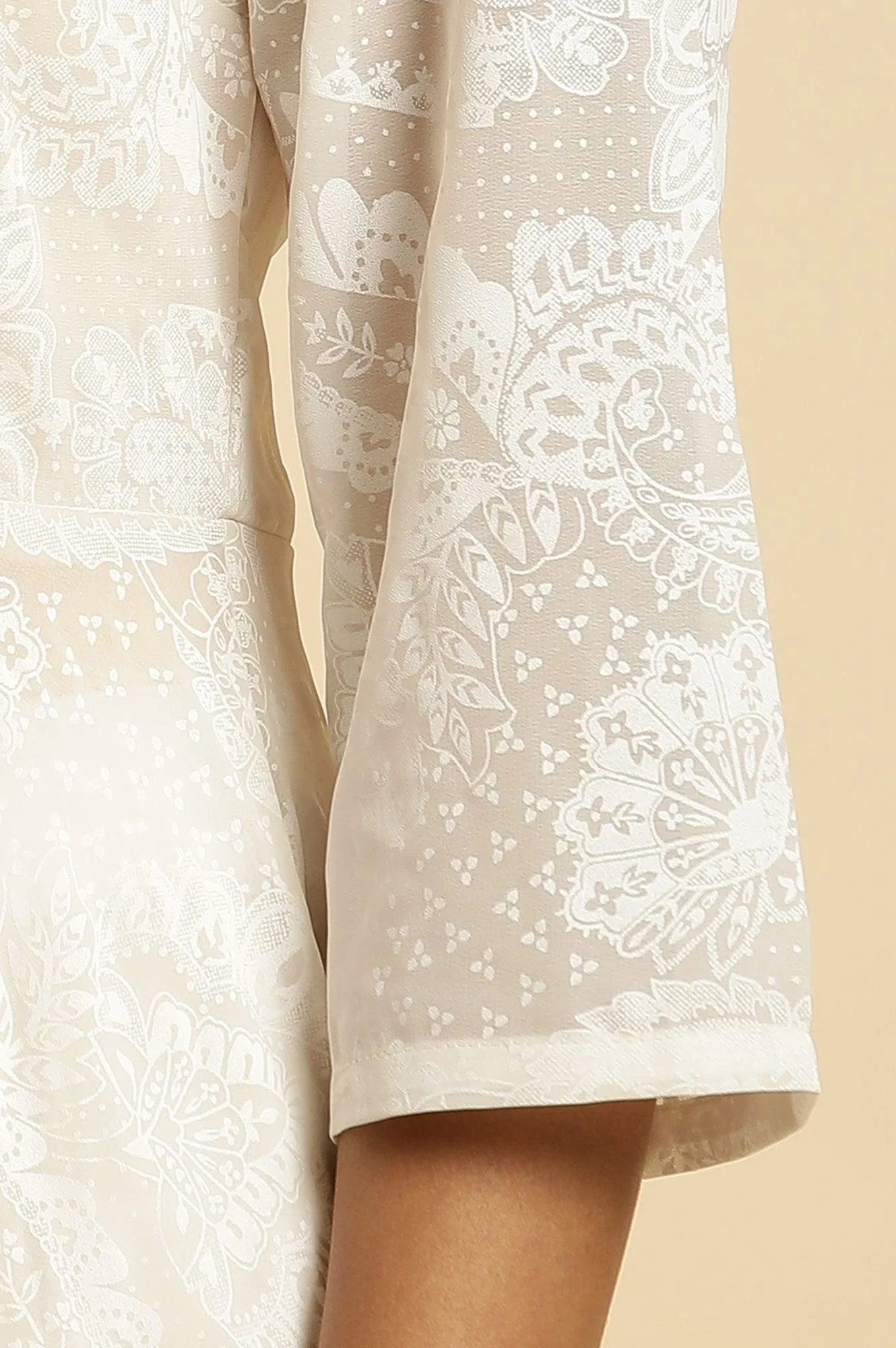 White Printed Flared Kurta And Pants Set - Image 7