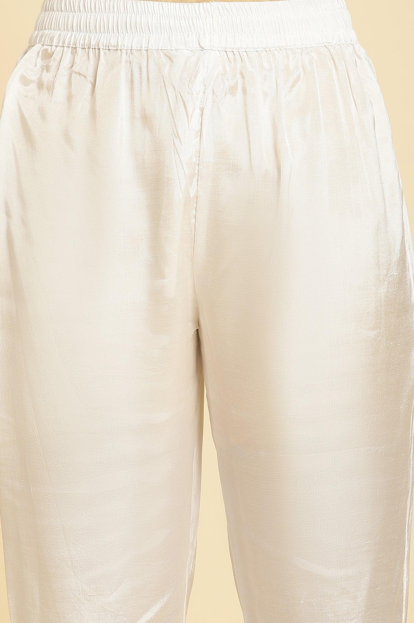 White Printed Flared Kurta And Pants Set - Image 8