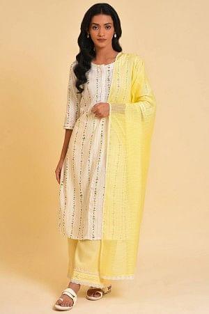 White Printed Straight Kurta, Parallel Pants And Dupatta Set - Image 10