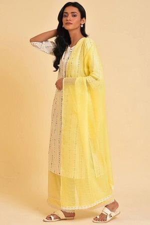 White Printed Straight Kurta, Parallel Pants And Dupatta Set - Image 3