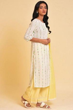 White Printed Straight Kurta, Parallel Pants And Dupatta Set - Image 4
