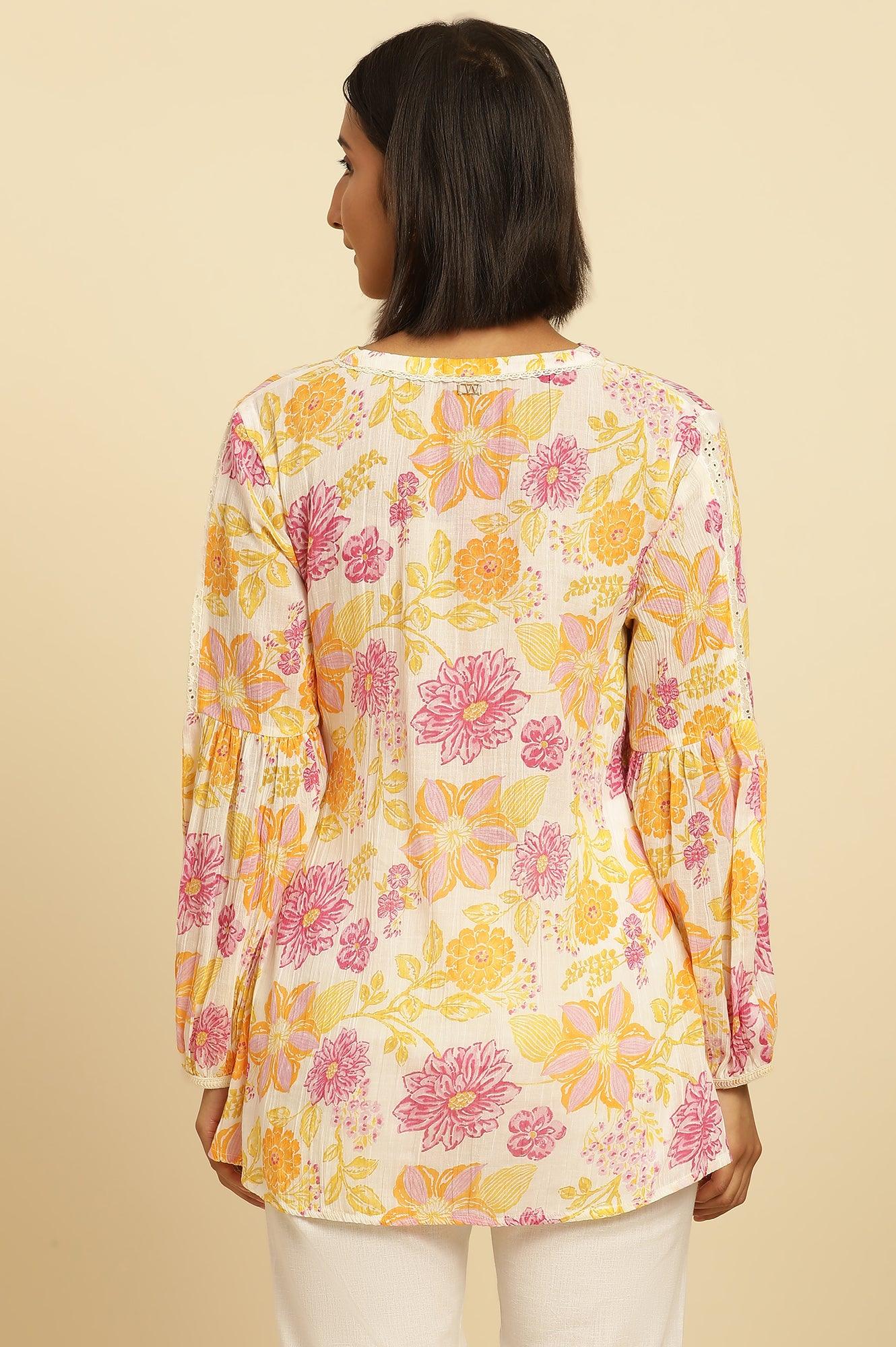 White Printed Top With Tie-Up Detail - Image 3