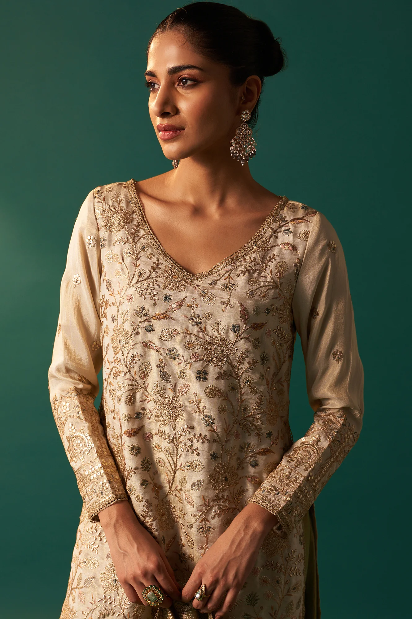 White Zari Embroidered Tissue Straight Kurta with Sharara and Dupatta Set - Image 3