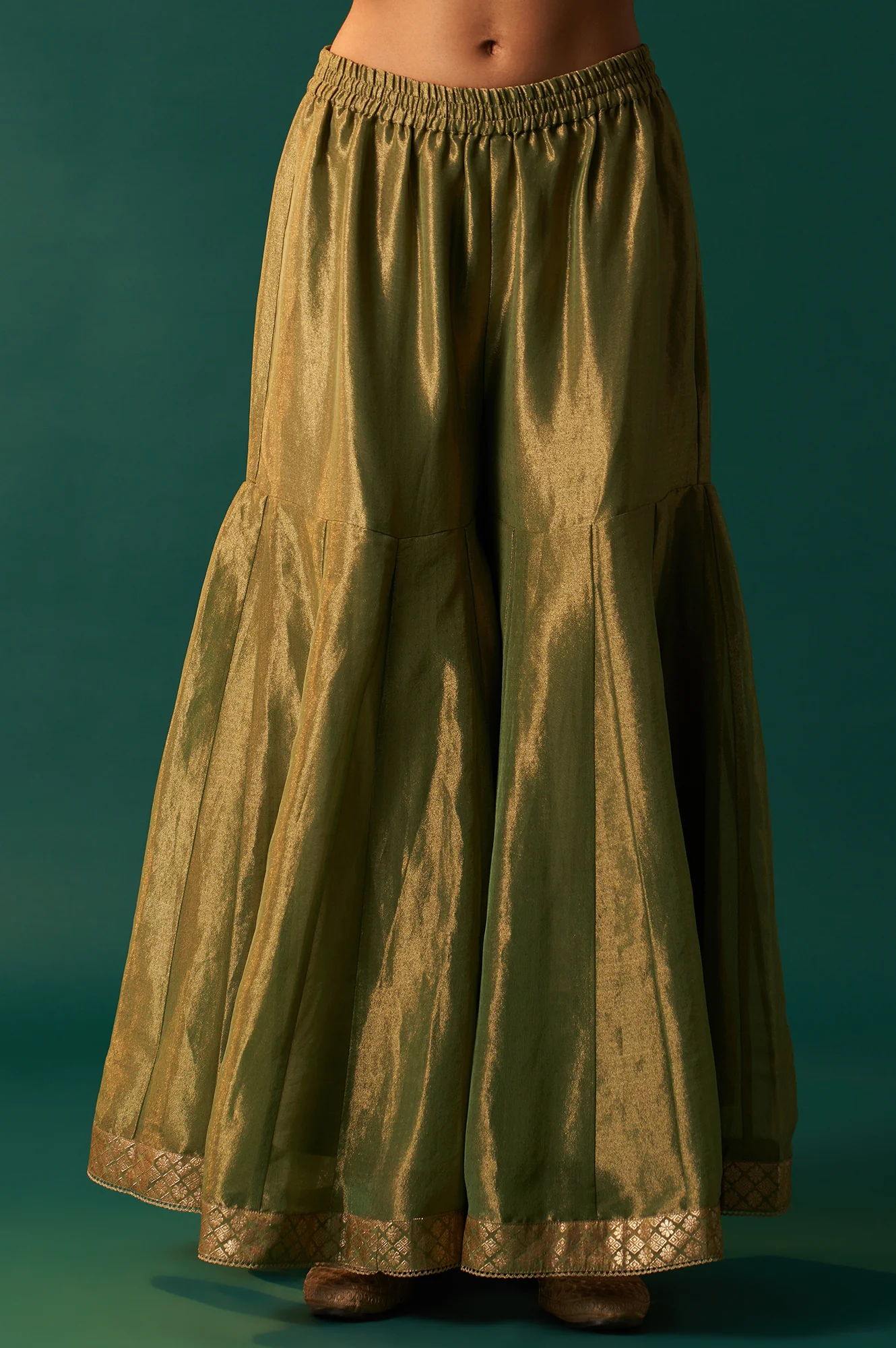 White Zari Embroidered Tissue Straight Kurta with Sharara and Dupatta Set - Image 7
