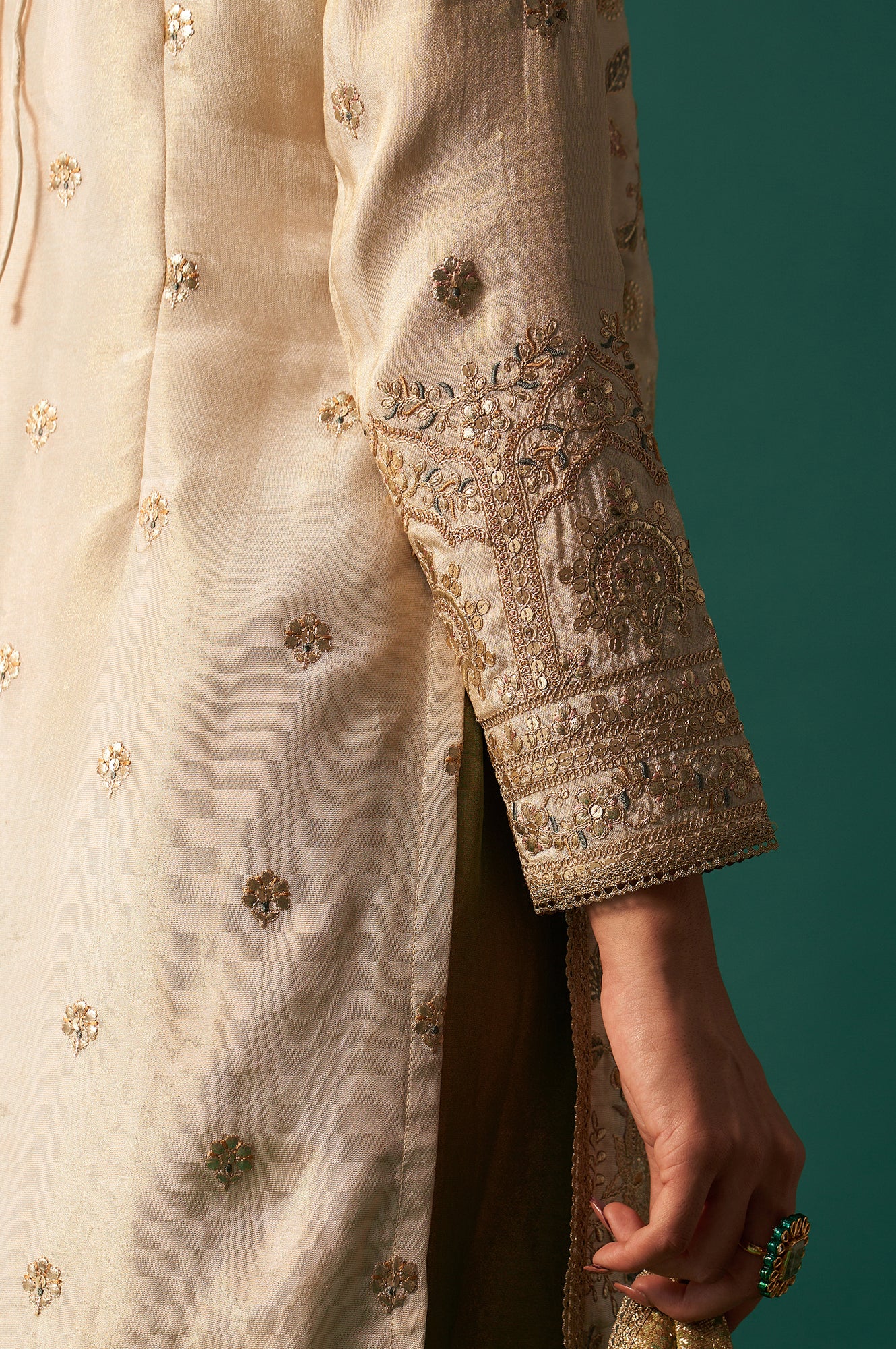 White Zari Embroidered Tissue Straight Kurta with Sharara and Dupatta Set - Image 8