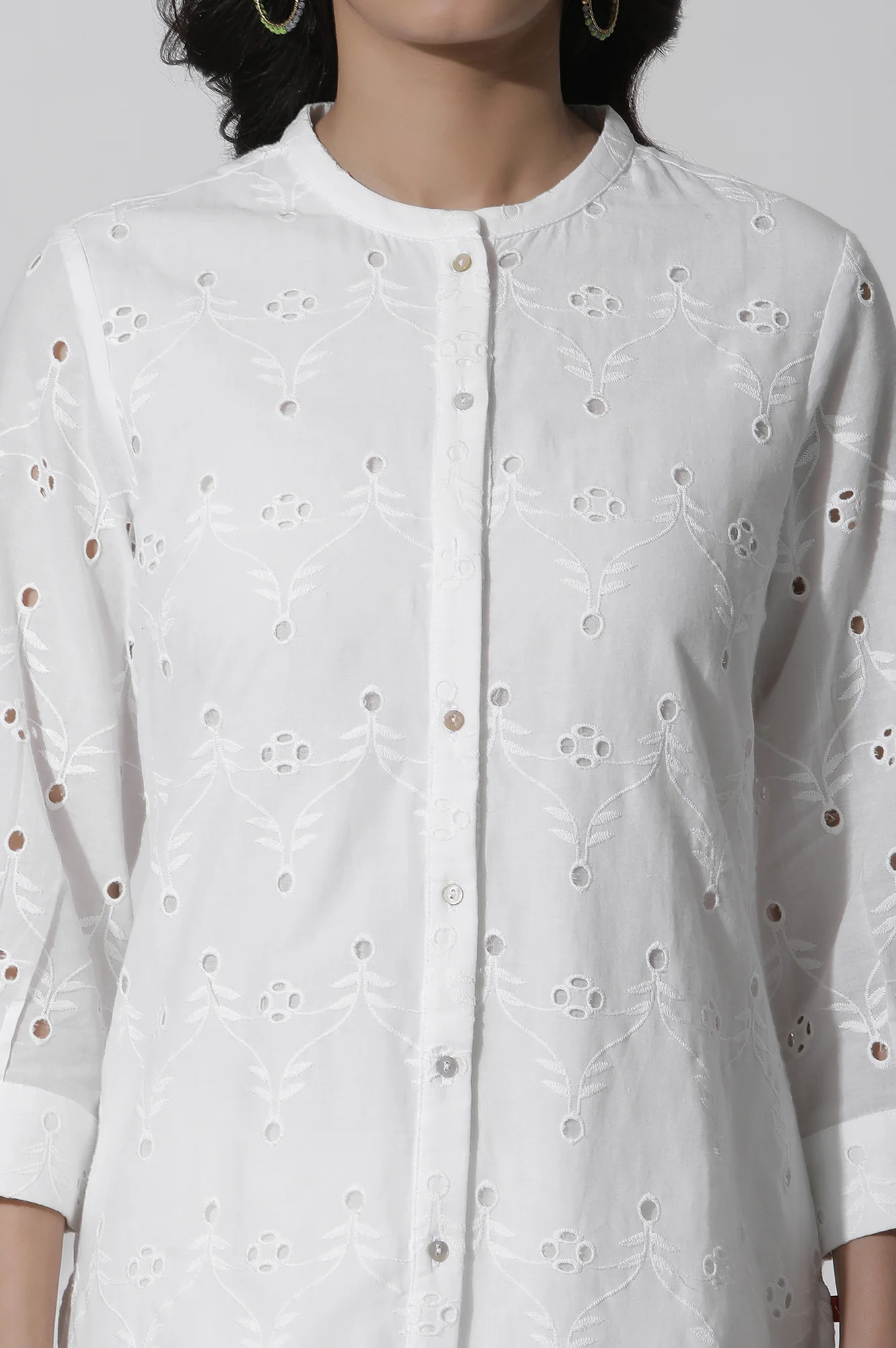 White Schiffli Cotton Short Kurta - Image 6