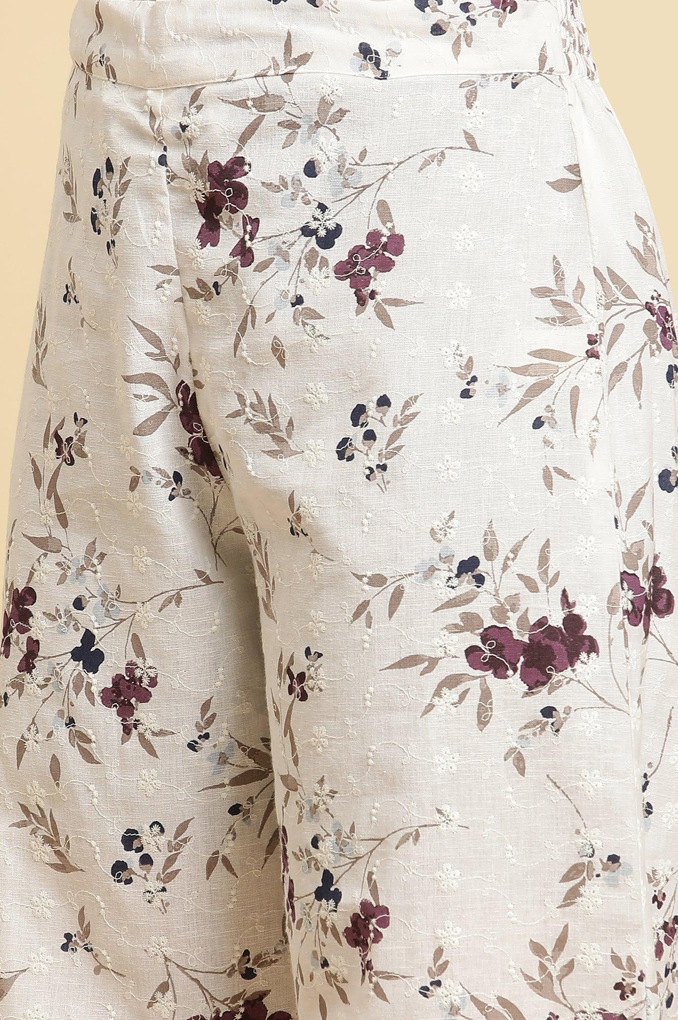 White Sleeveless Floral Printed Kurta And Pant Co-Ord Set - Image 7