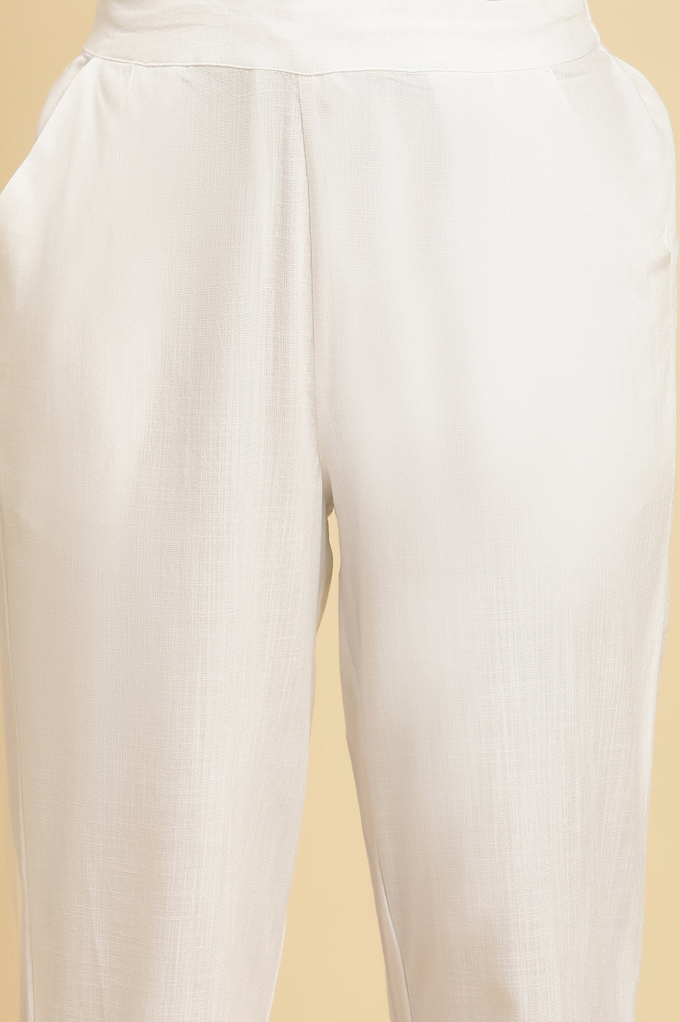 White Solid Basic Straight Pants - Image 6