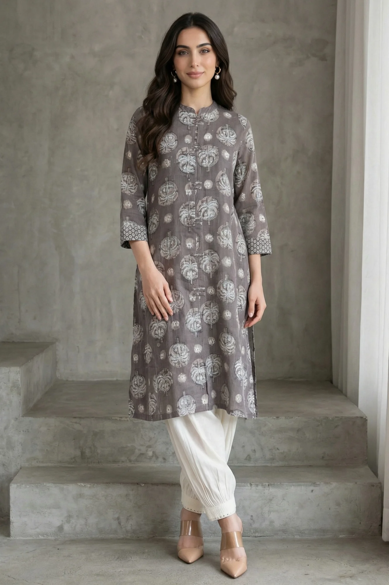 White Solid Beadwork Pure Cotton Ankle Length Gathered Salwar - Image 2