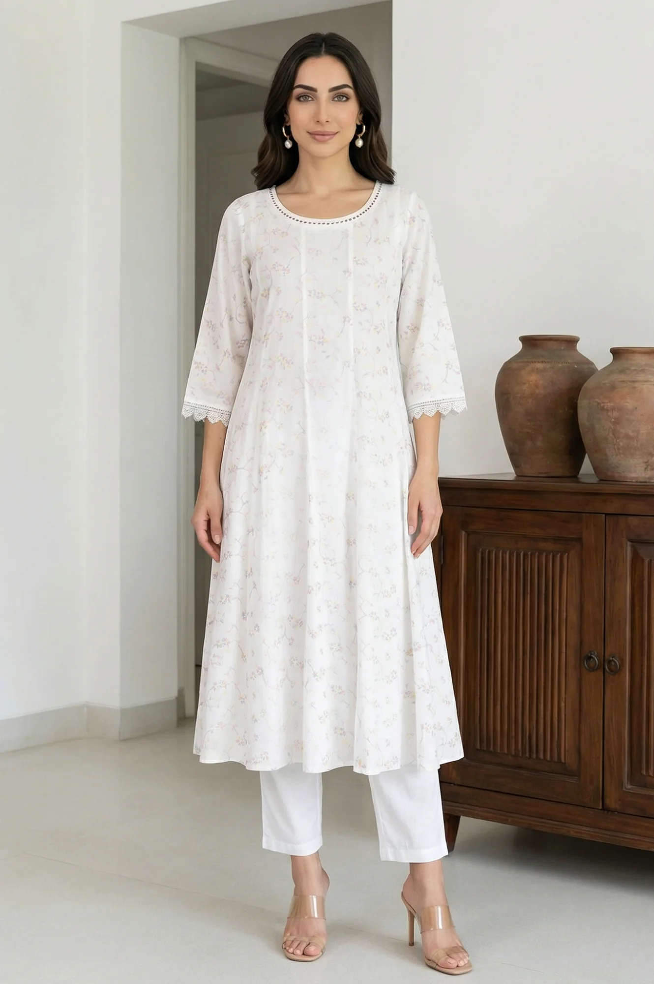 Elleven Women's White Solid Cotton Blend Tapered Fit Ankle Length Trousers - Image 4