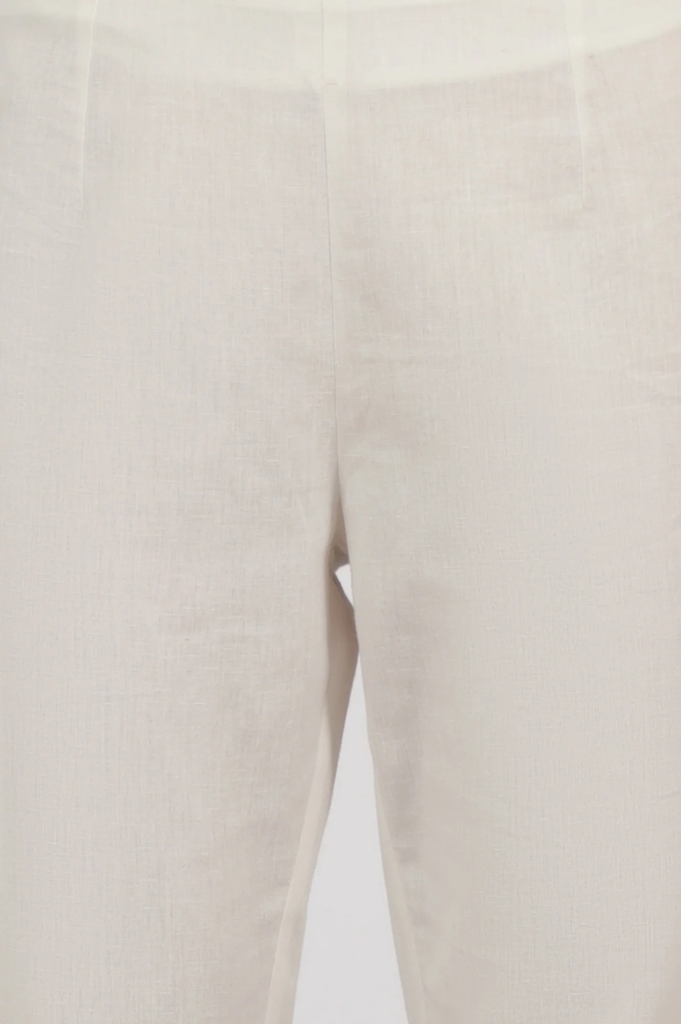 White Solid Cotton Flax Slim Pants with Lace - Image 7