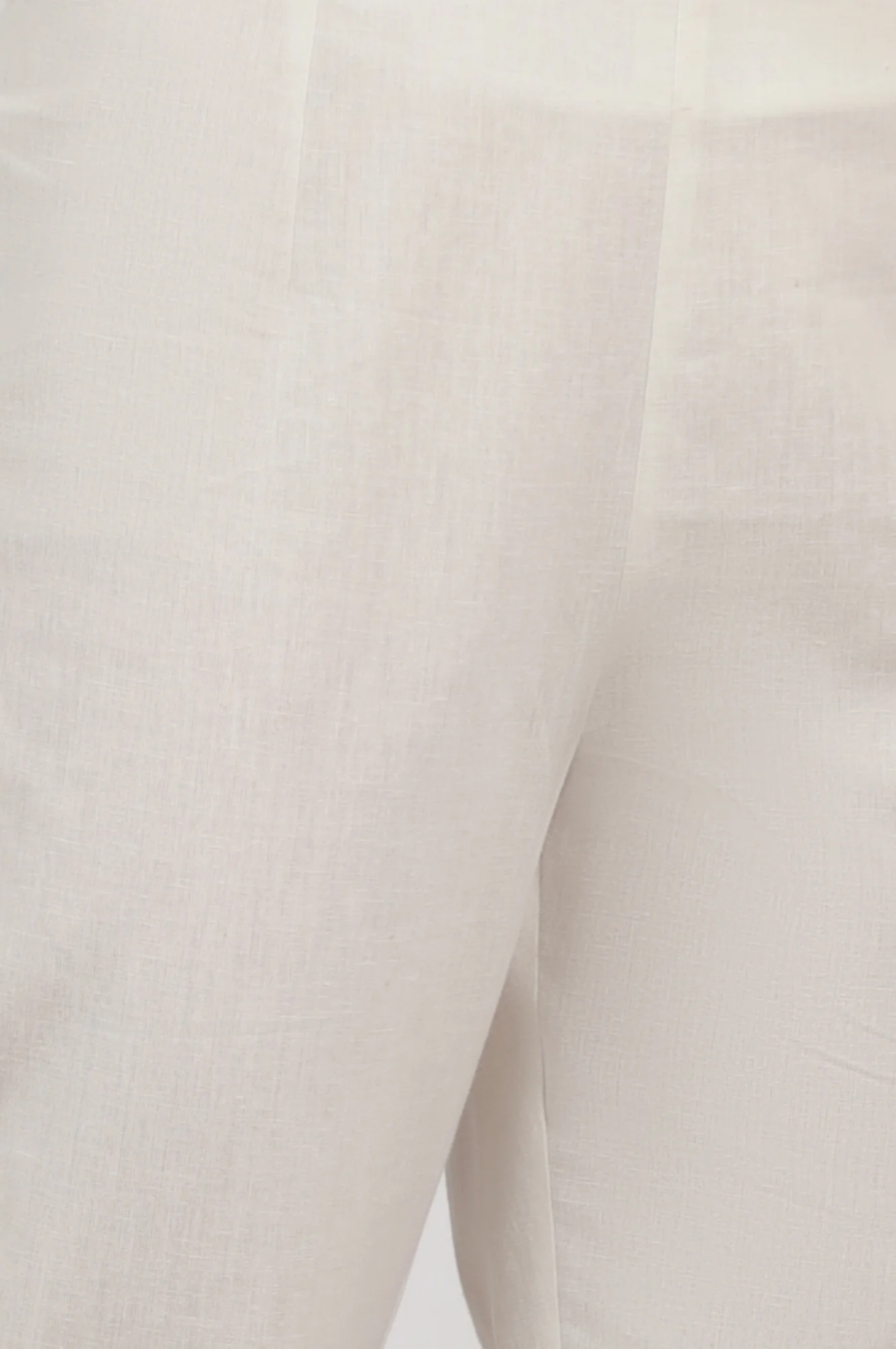 White Solid Cotton Flax Slim Pants with Lace - Image 8