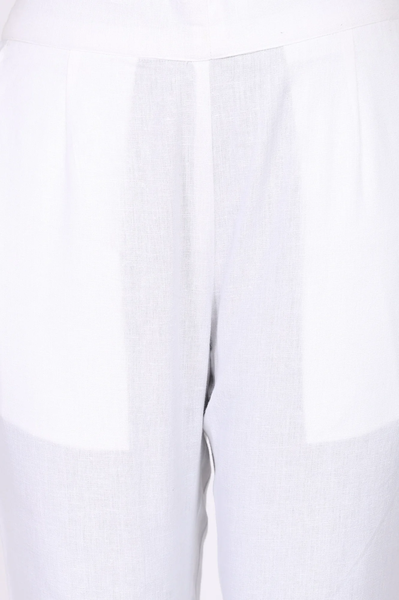Elleven Women's White Solid Cotton Flax Straight Fit Ankle Length Trousers - Image 2