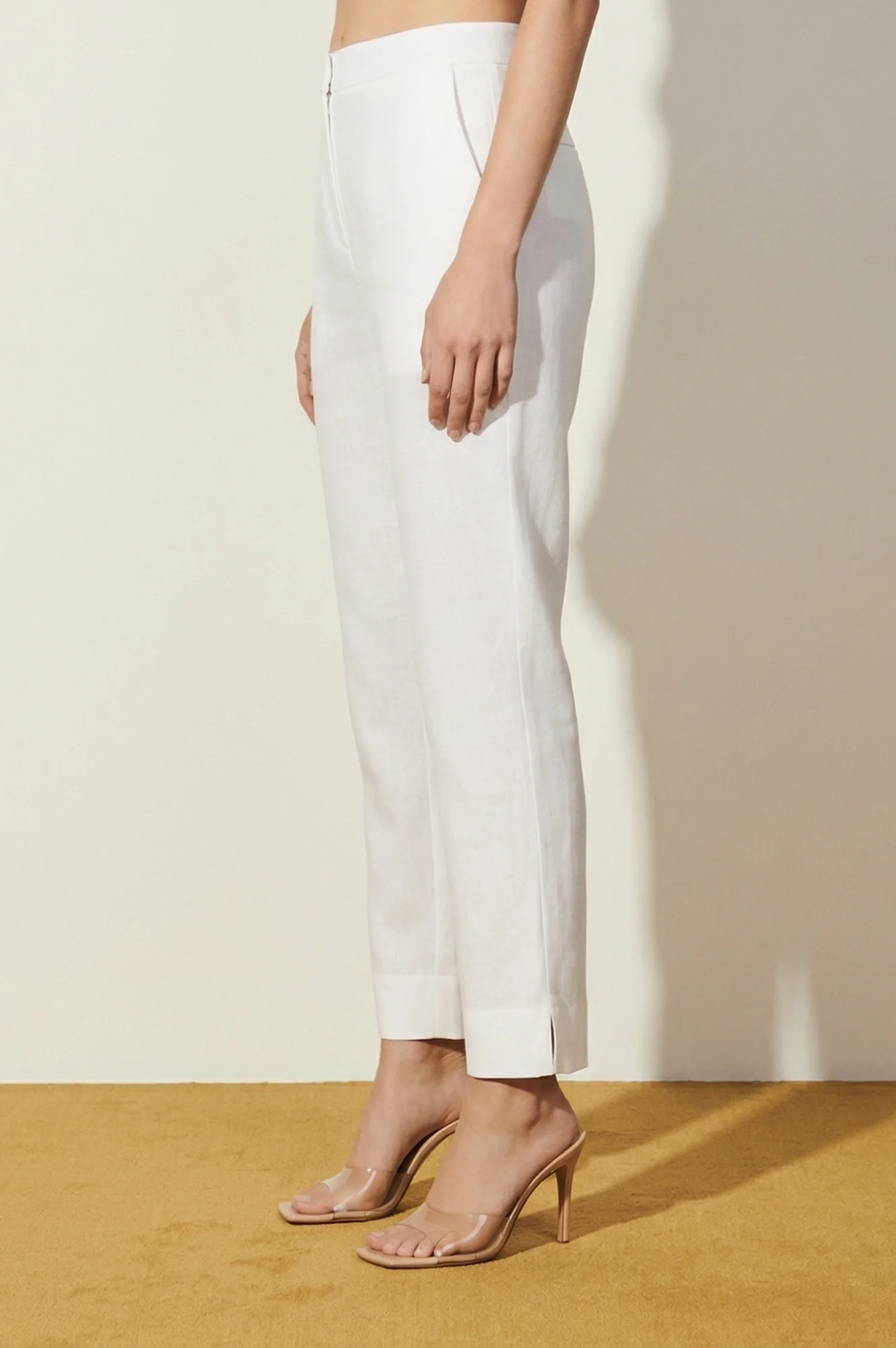 Elleven Women's White Solid Cotton Flax Straight Fit Ankle Length Trousers - Image 3