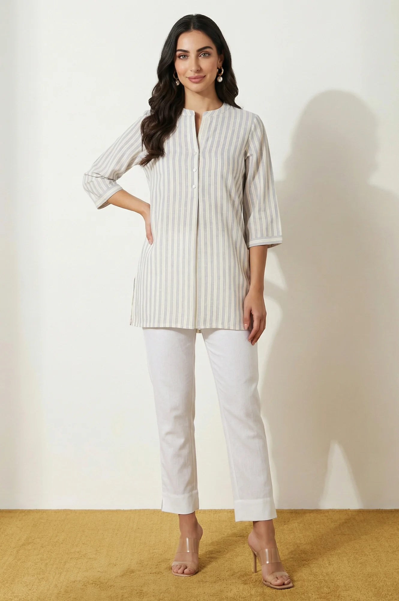 Elleven Women's White Solid Cotton Flax Straight Fit Ankle Length Trousers - Image 4