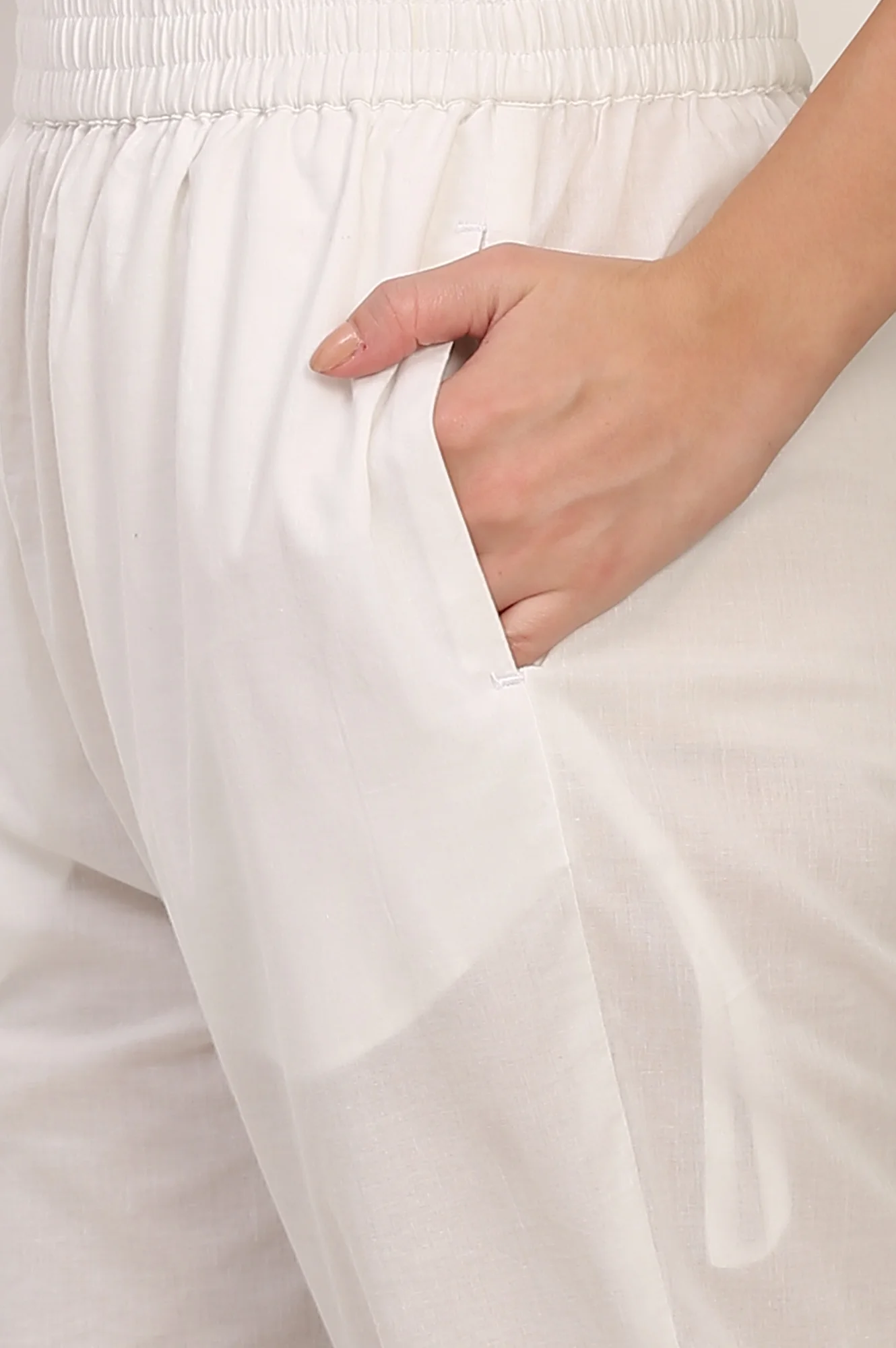 White Solid Embroidered Straight Pure Cotton Kurta, Straight Pant and Dupatta Set - Image 8