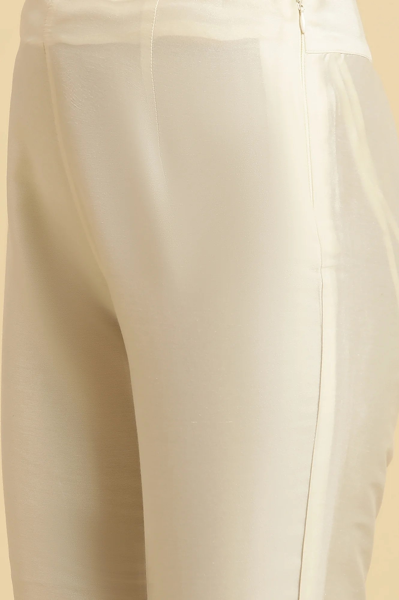 White Solid Embroidered Straight Woven Slim Pant - Image 7