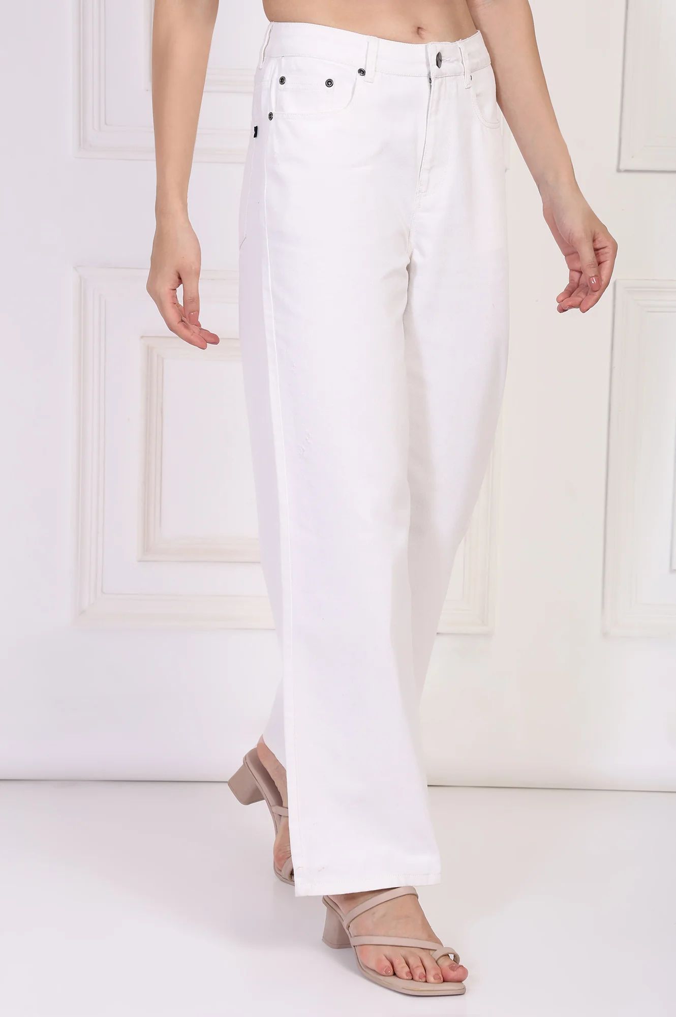 Elleven Women's White Solid Flared Cotton Pant - Image 2