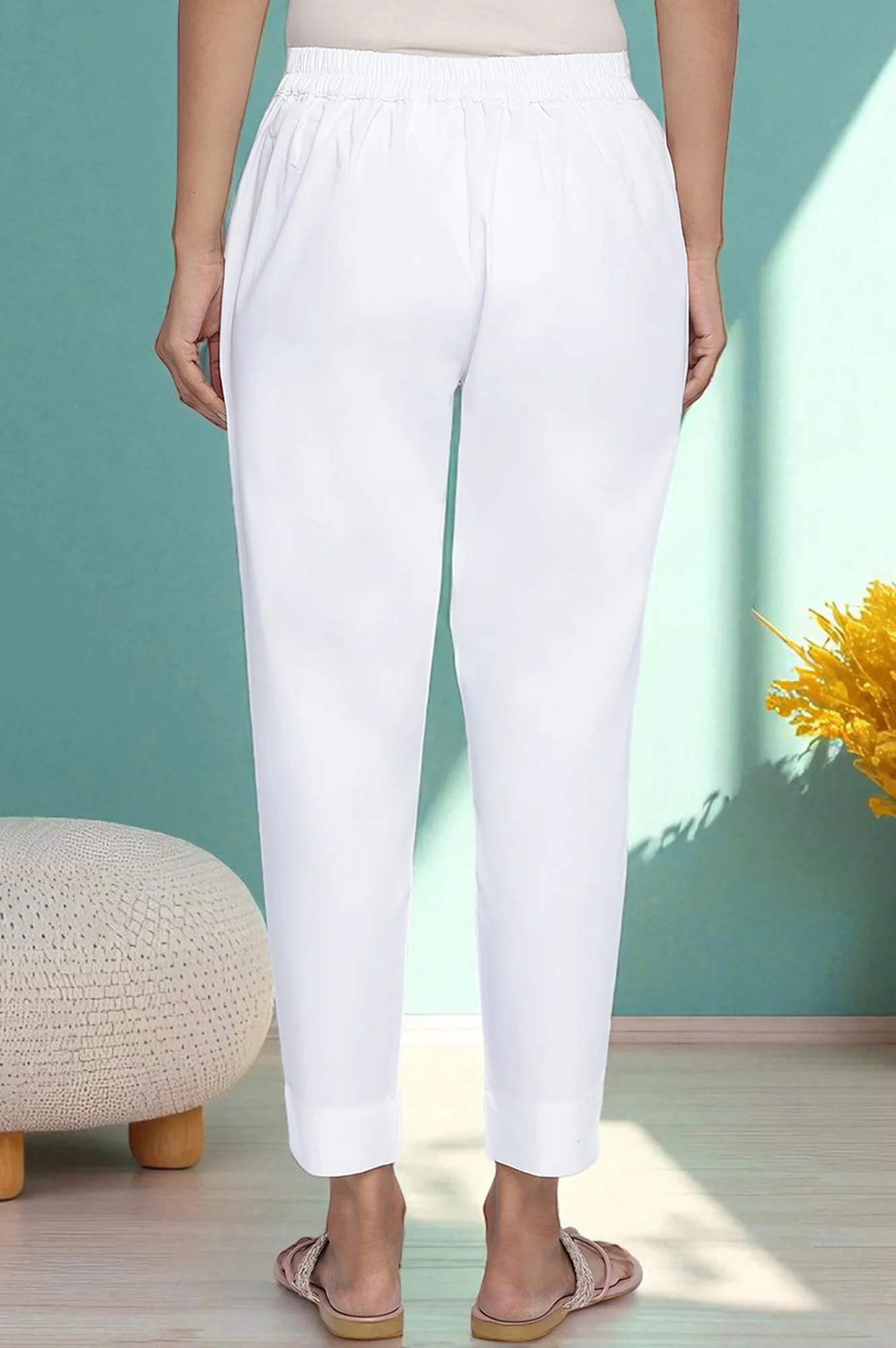 Elleven Women's White Solid Heavy Poplin Trousers in Ankle Length - Image 4