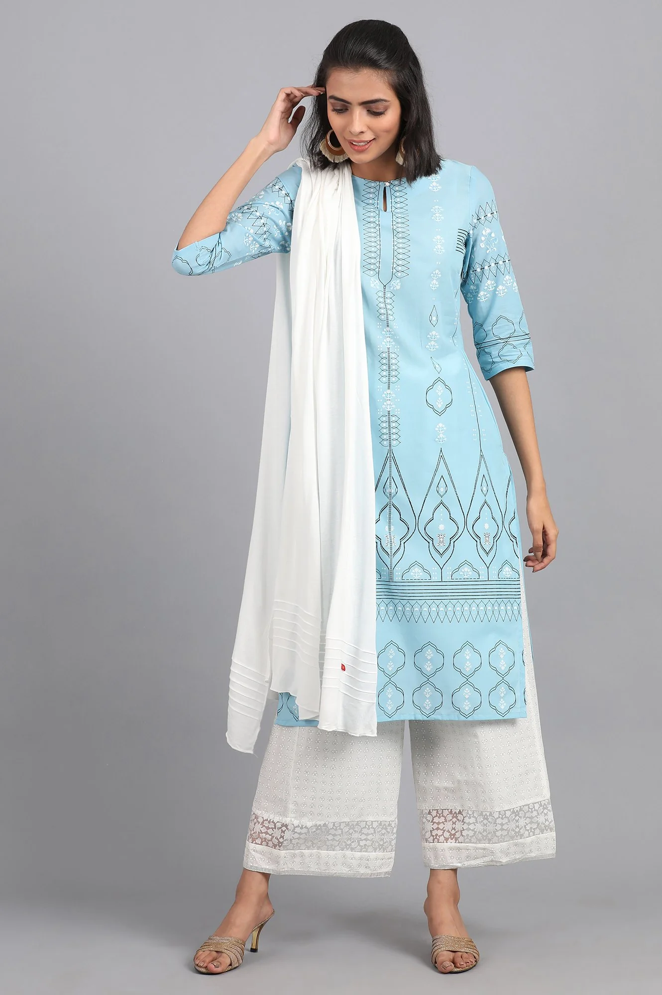 White Solid Jersey Dupatta - Image 2