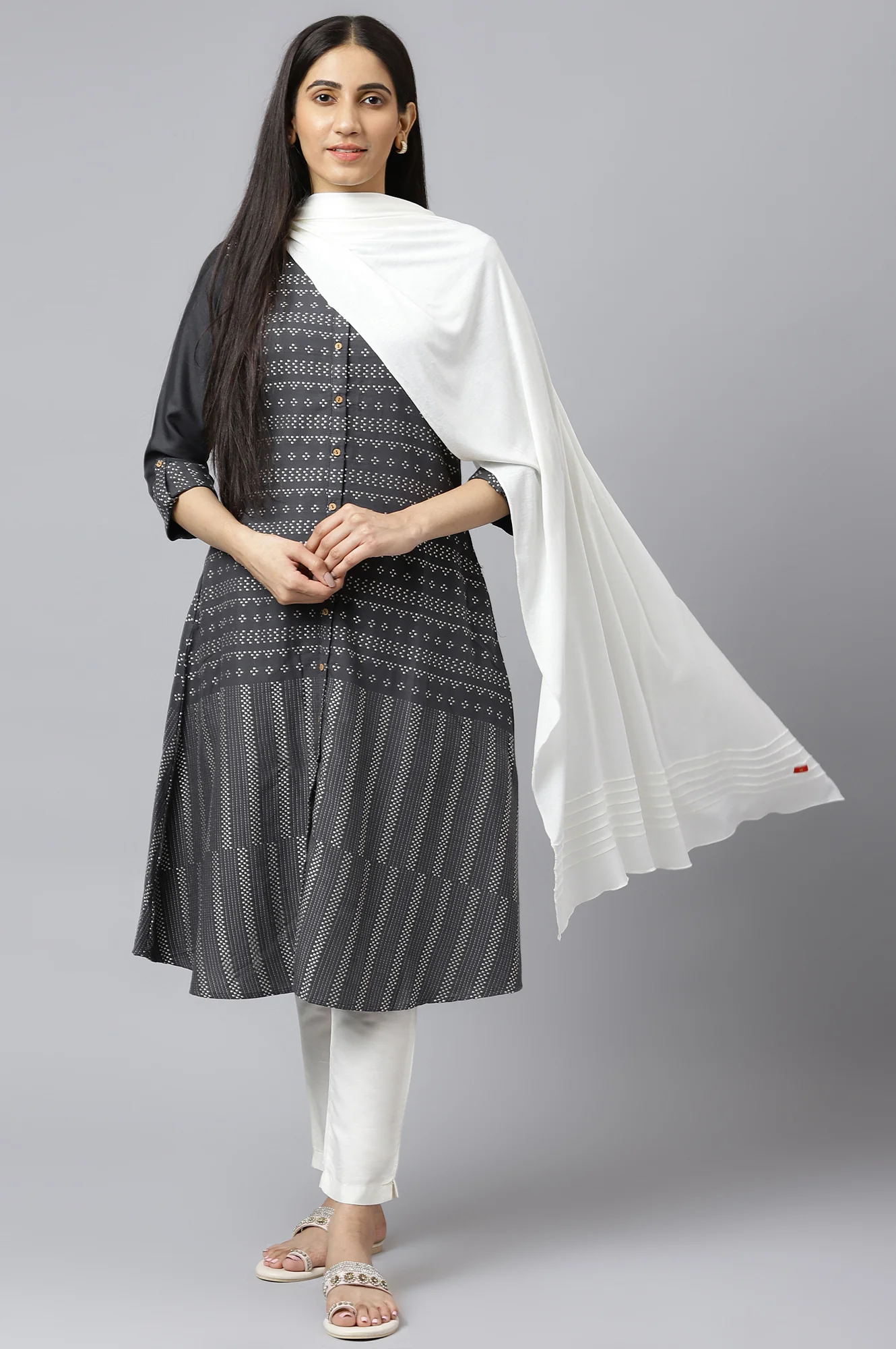 White Solid Jersey Dupatta - Image 2