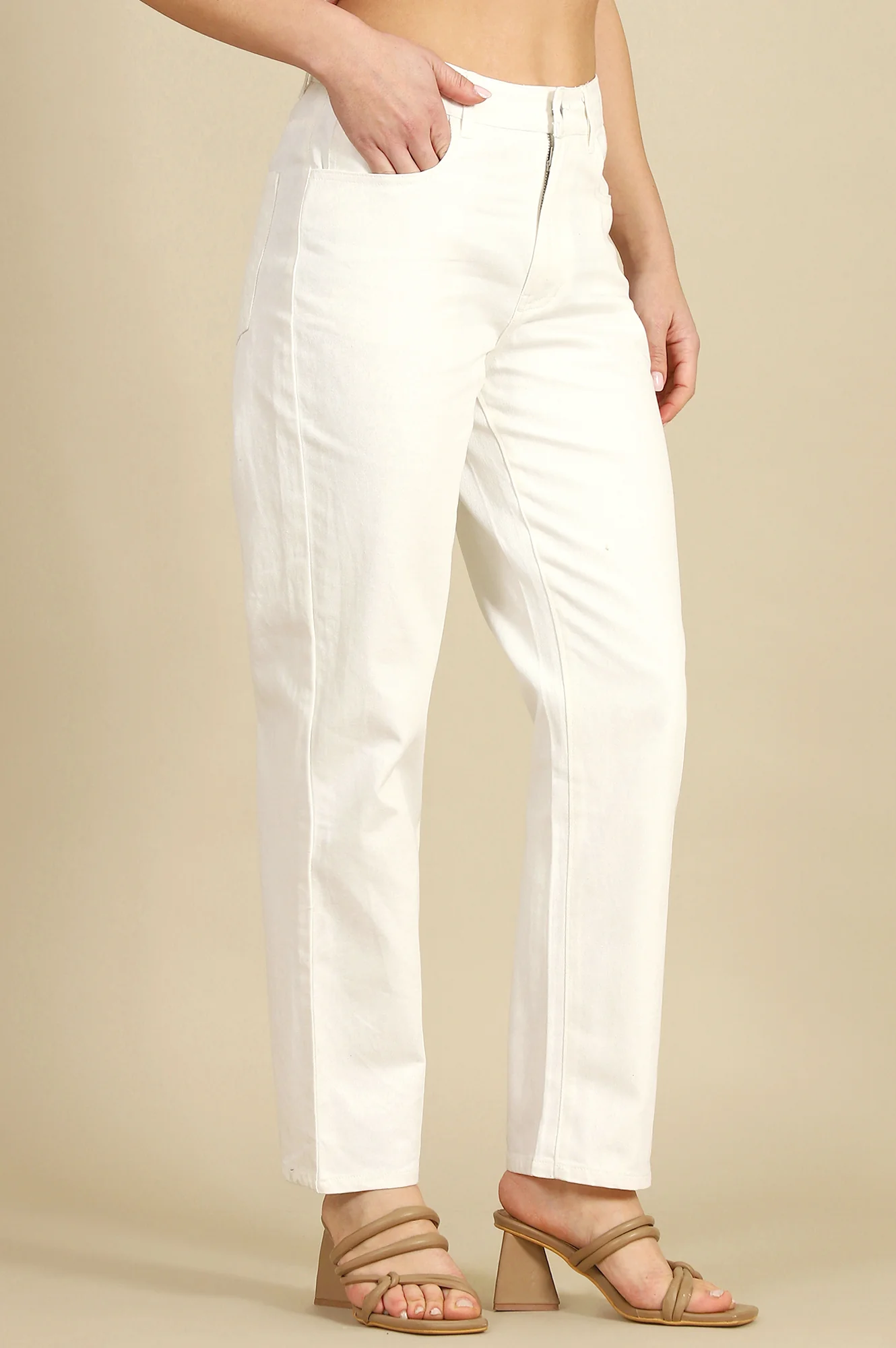 Elleven Women's White Solid Straight Fit Cotton Pants With Button Closure - Image 5