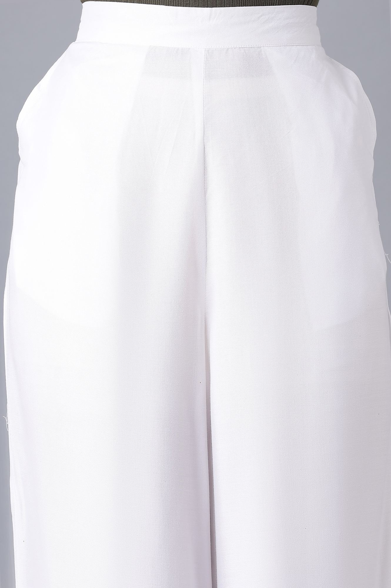 Elleven Women's White Solid Relaxed Fit Ankle Length High Rise Palazzo - Image 6