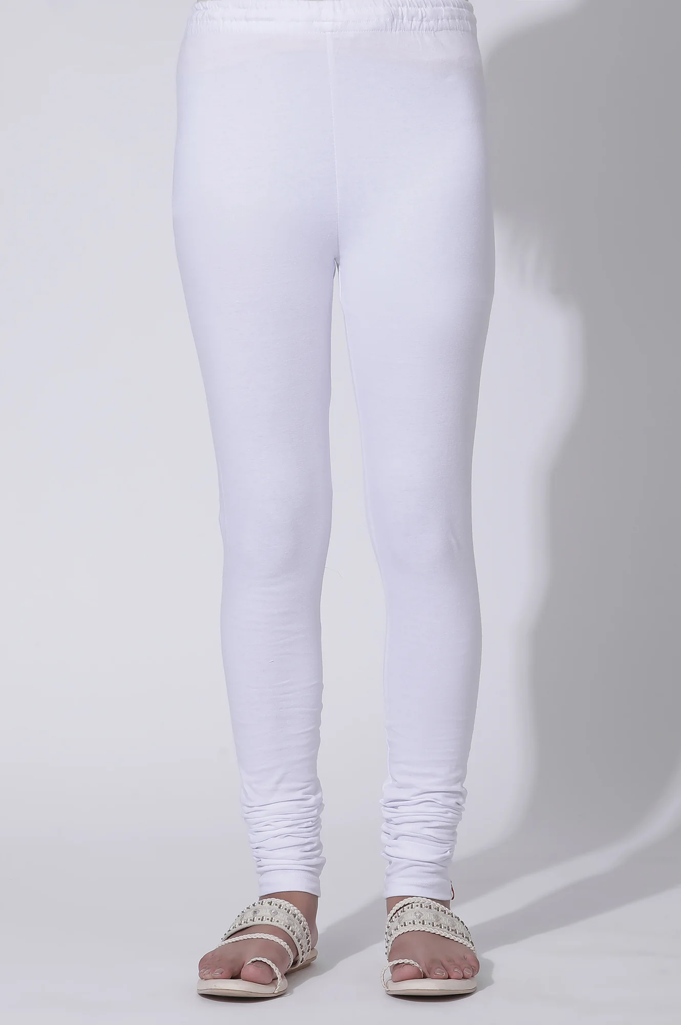 White Solid Skinny Fit Cotton Churidar - Image 6