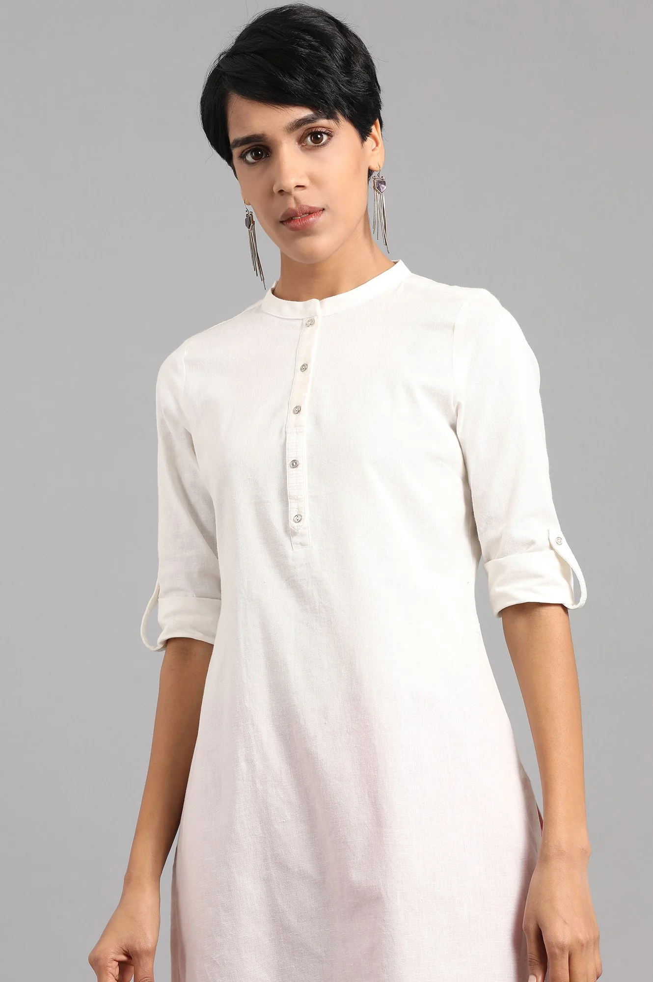 White Solid Straight Cotton Kurta - Image 6