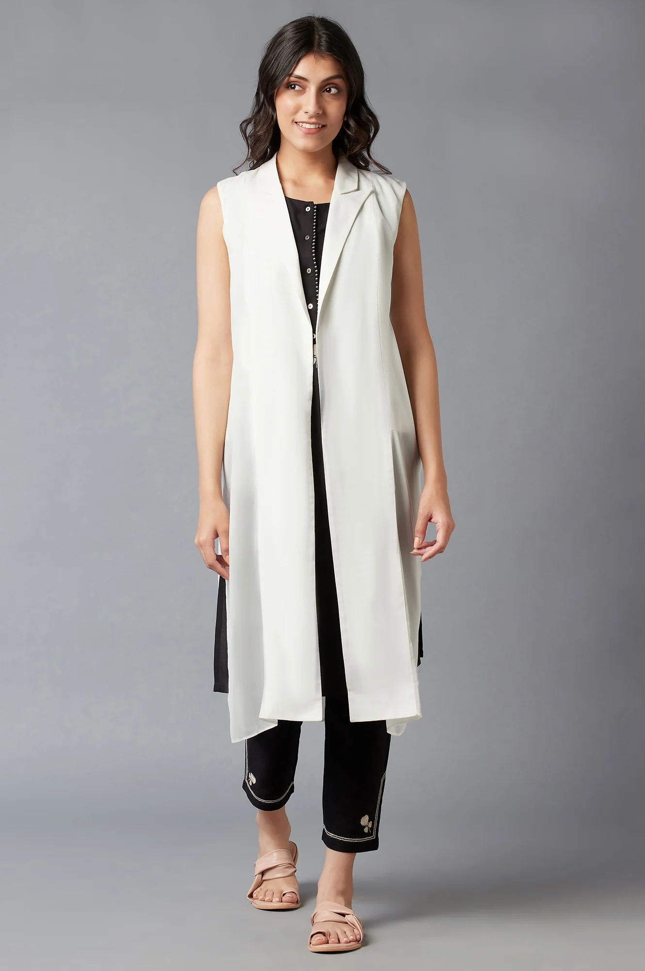 White Straight Textured Cotton Lapel Collar Jacket